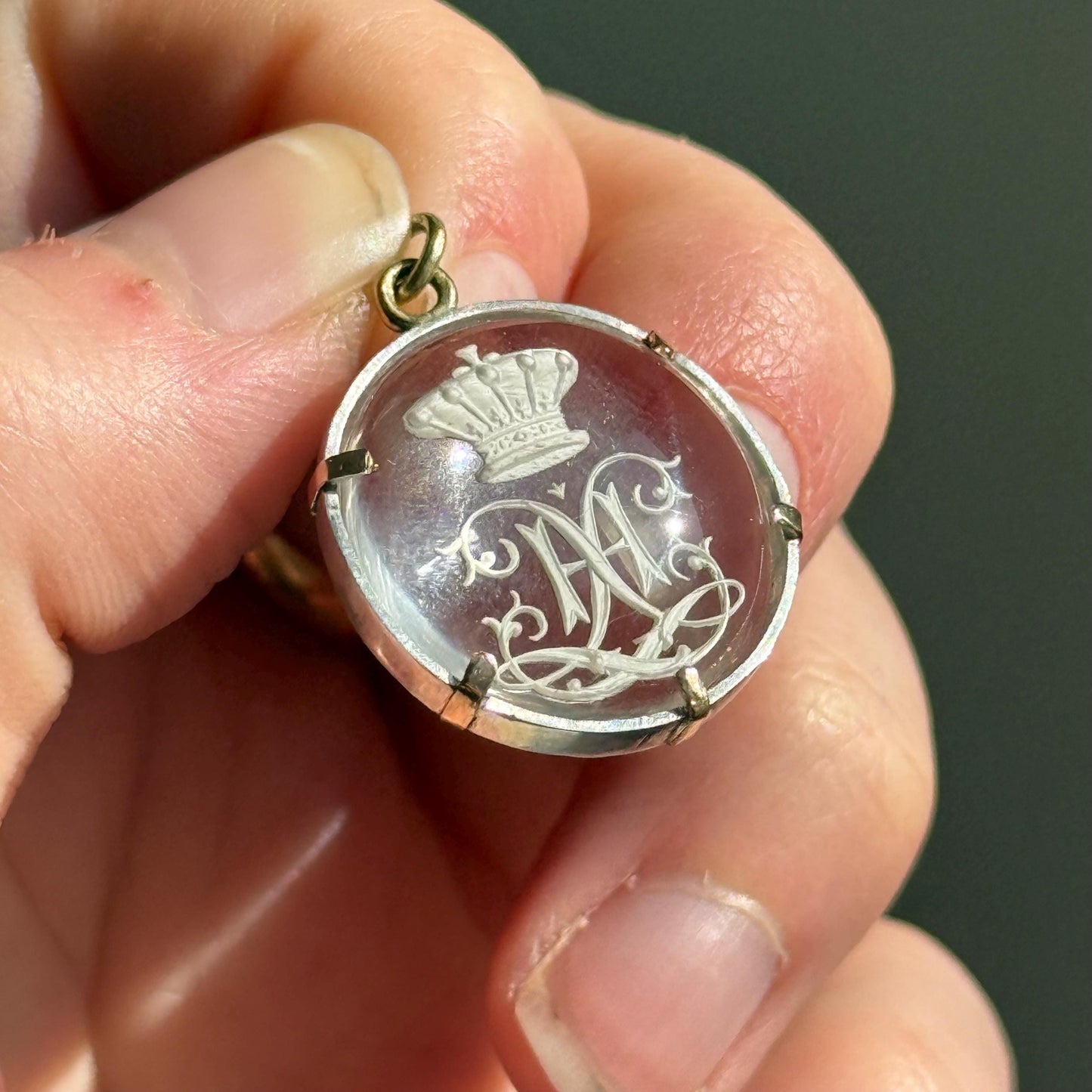 Antique Crown Letter 'H' Essex Crystal Pendant; Circa 1890