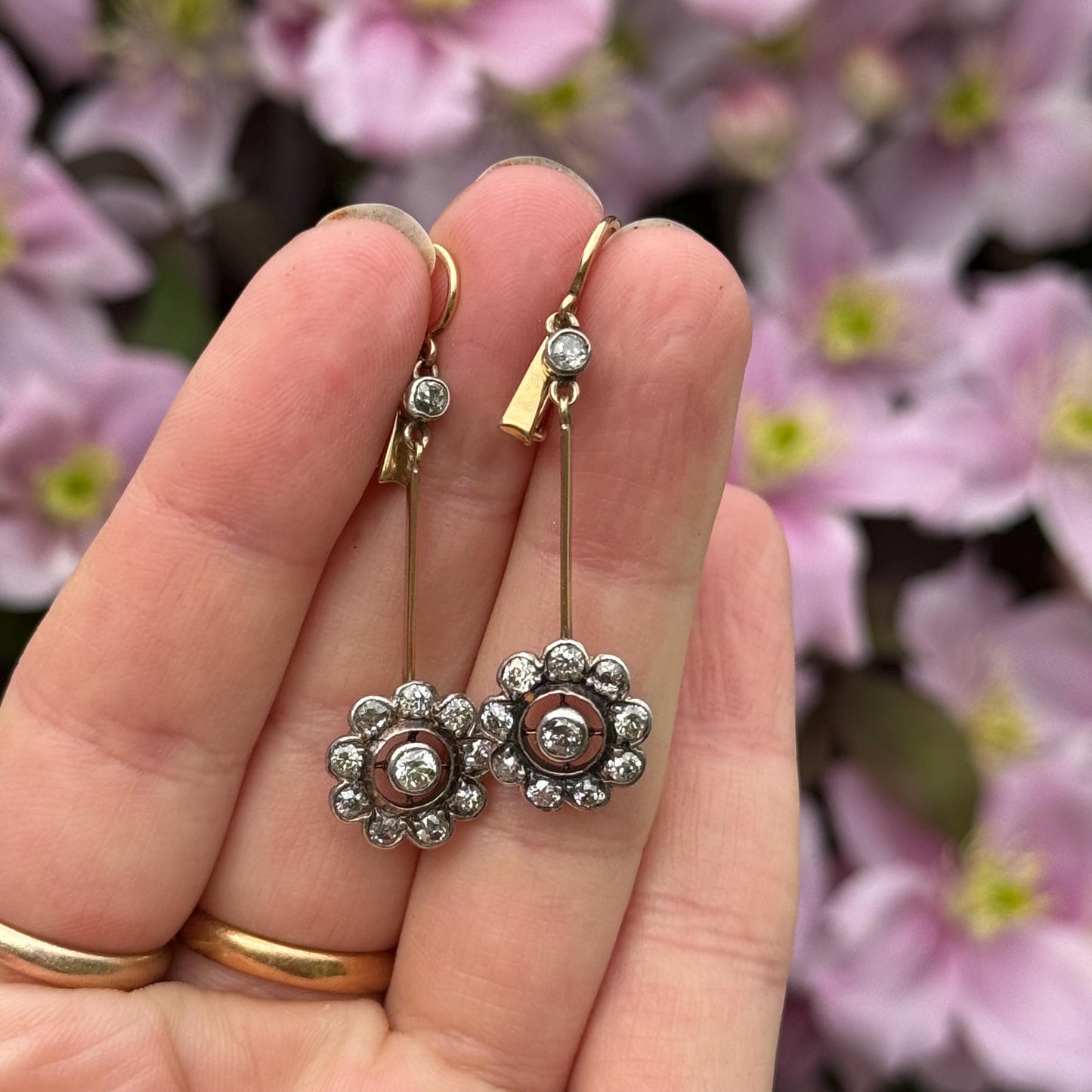 Antique Diamond Drop Earrings in 15 Carat Gold, Circa 1900