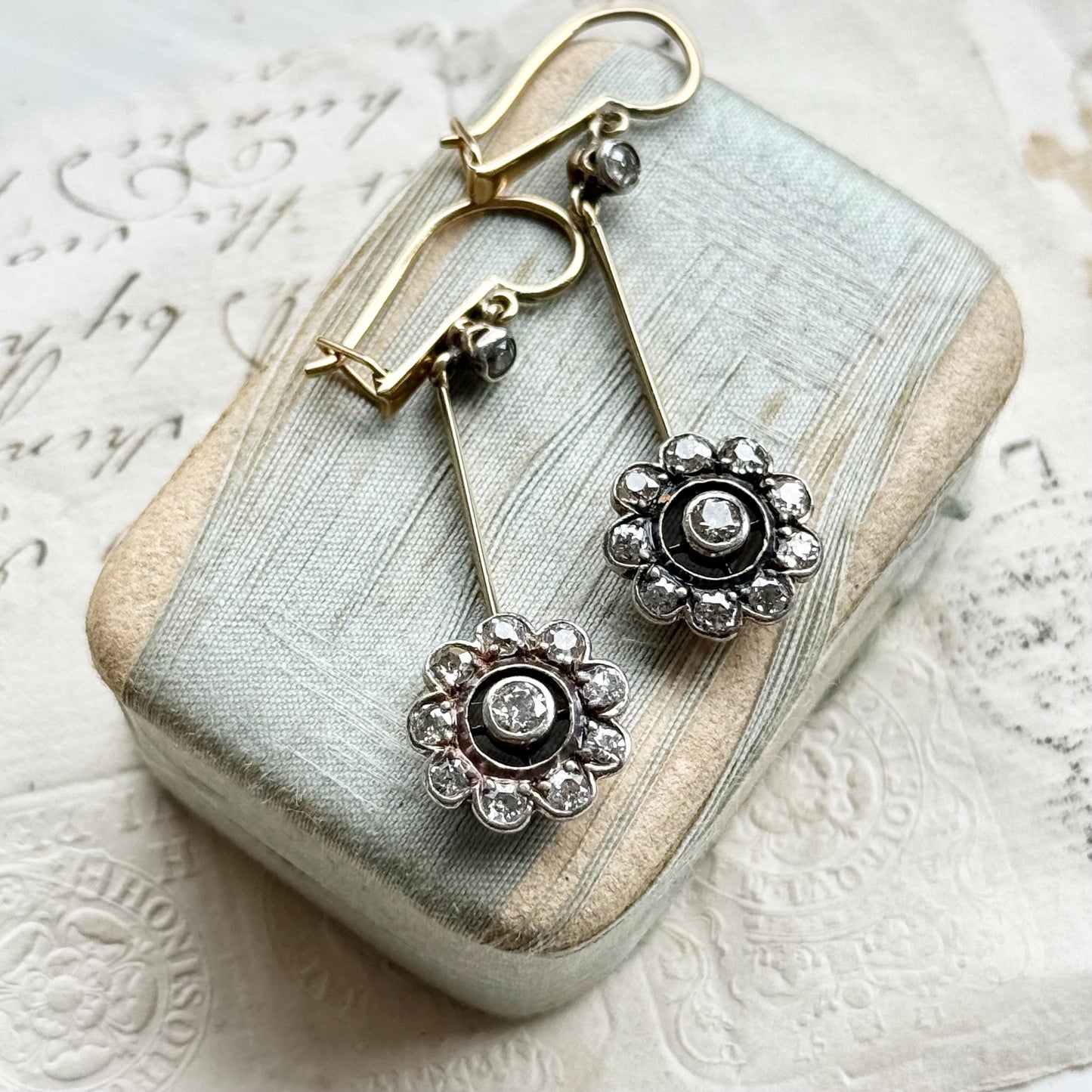 Antique Diamond Drop Earrings in 15 Carat Gold, Circa 1900