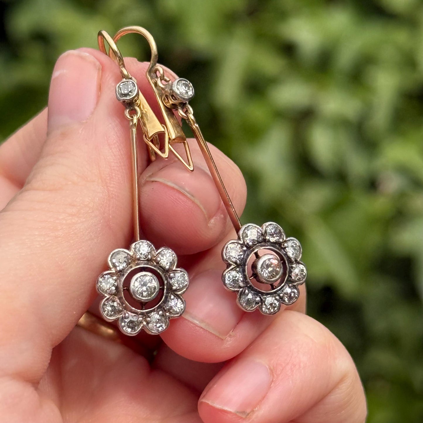 Antique Diamond Drop Earrings in 15 Carat Gold, Circa 1900