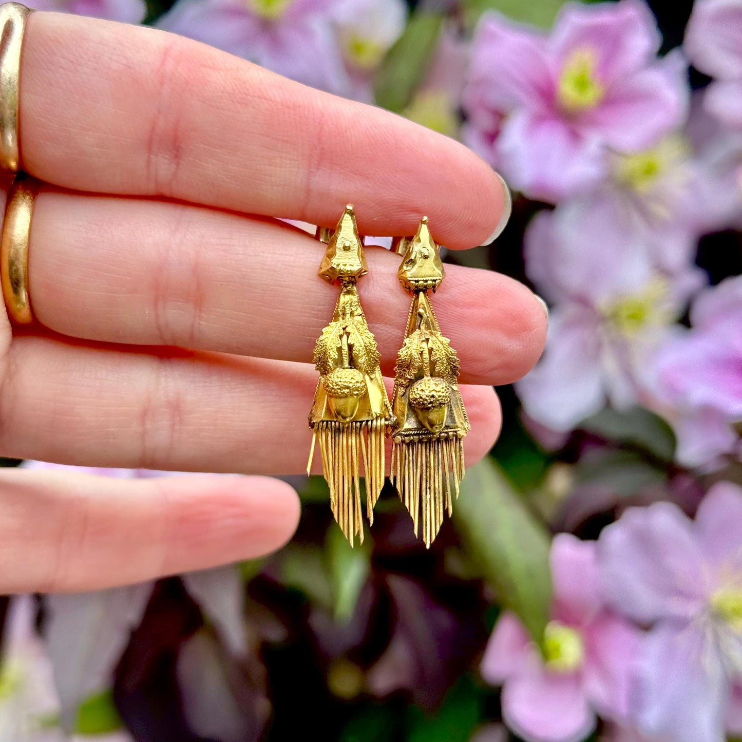 Antique Etruscan Acorn Earrings in 15 Carat Gold, Circa 1890