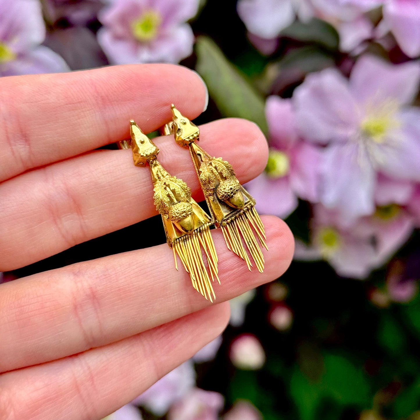 Antique Etruscan Acorn Earrings in 15 Carat Gold, Circa 1890