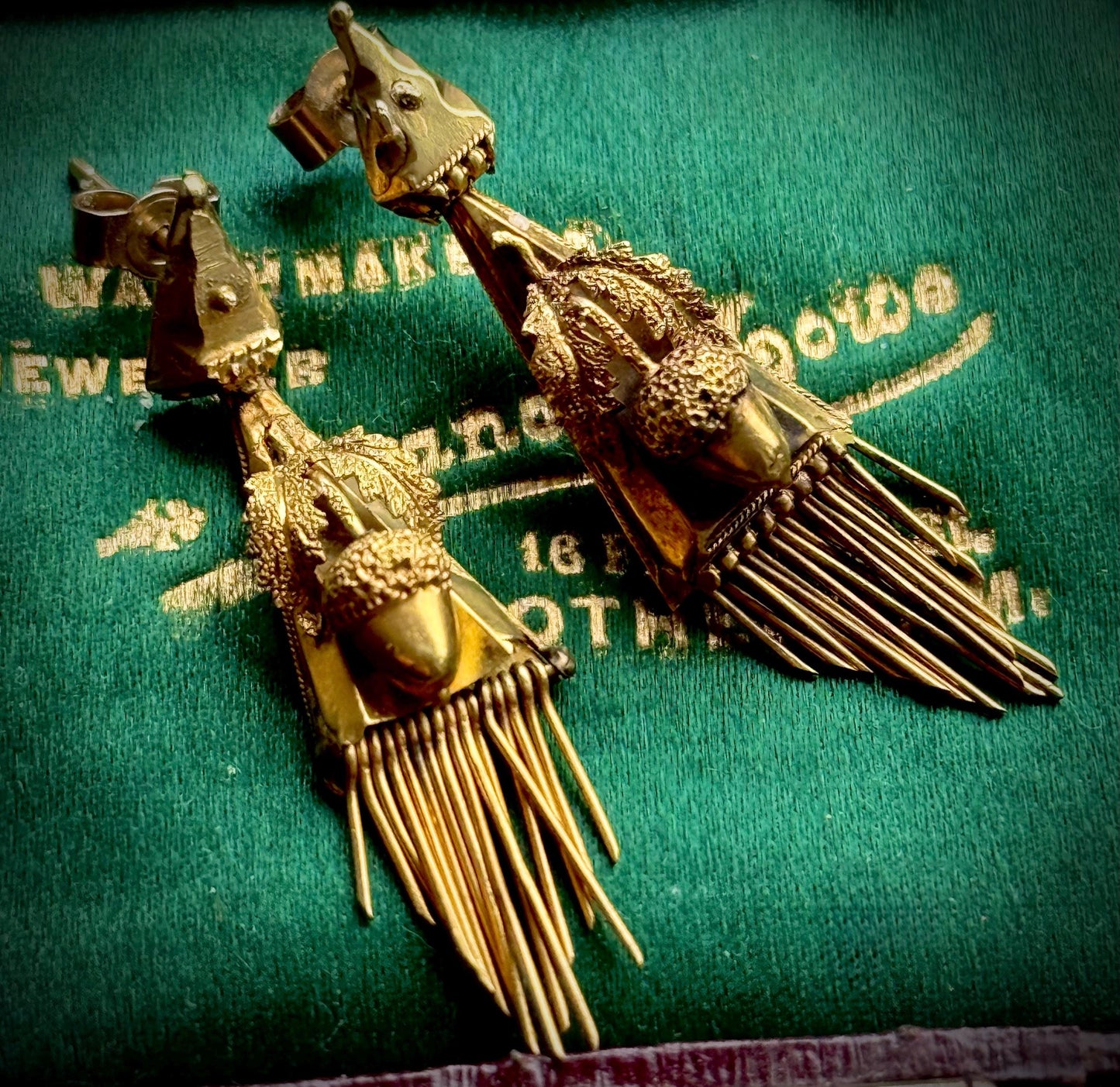 Antique Etruscan Acorn Earrings in 15 Carat Gold, Circa 1890