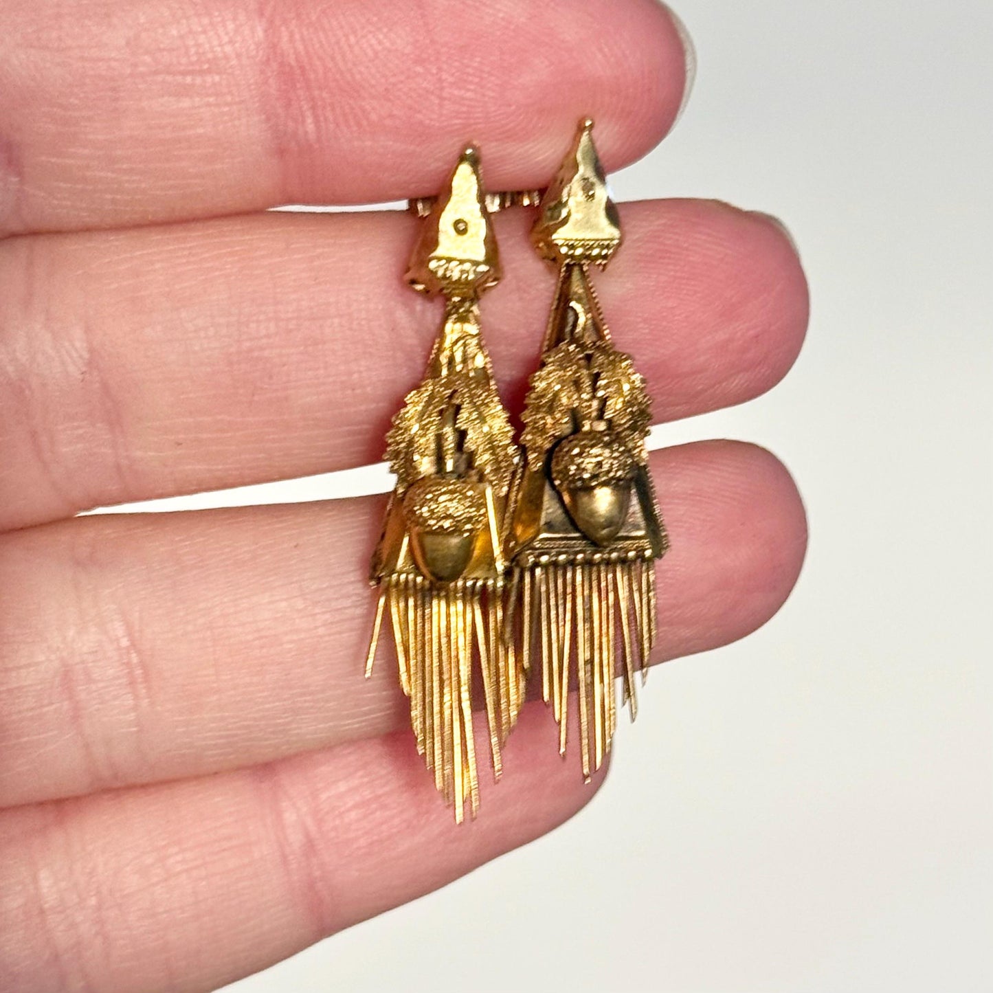 Antique Etruscan Acorn Earrings in 15 Carat Gold, Circa 1890