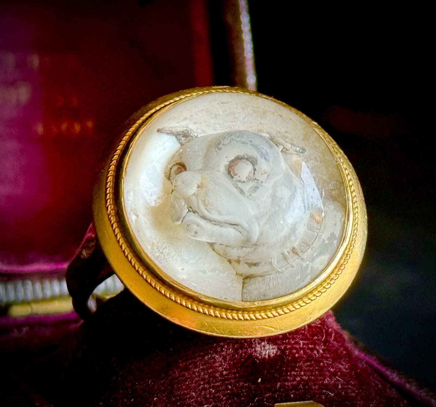 Rare Victorian Essex Crystal Reverse Painted Dog Ring, circa 1880