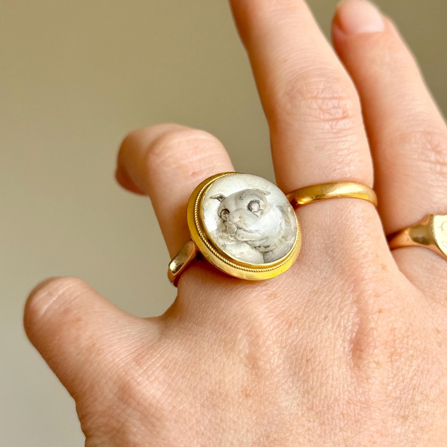 Rare Victorian Essex Crystal Reverse Painted Dog Ring, circa 1880