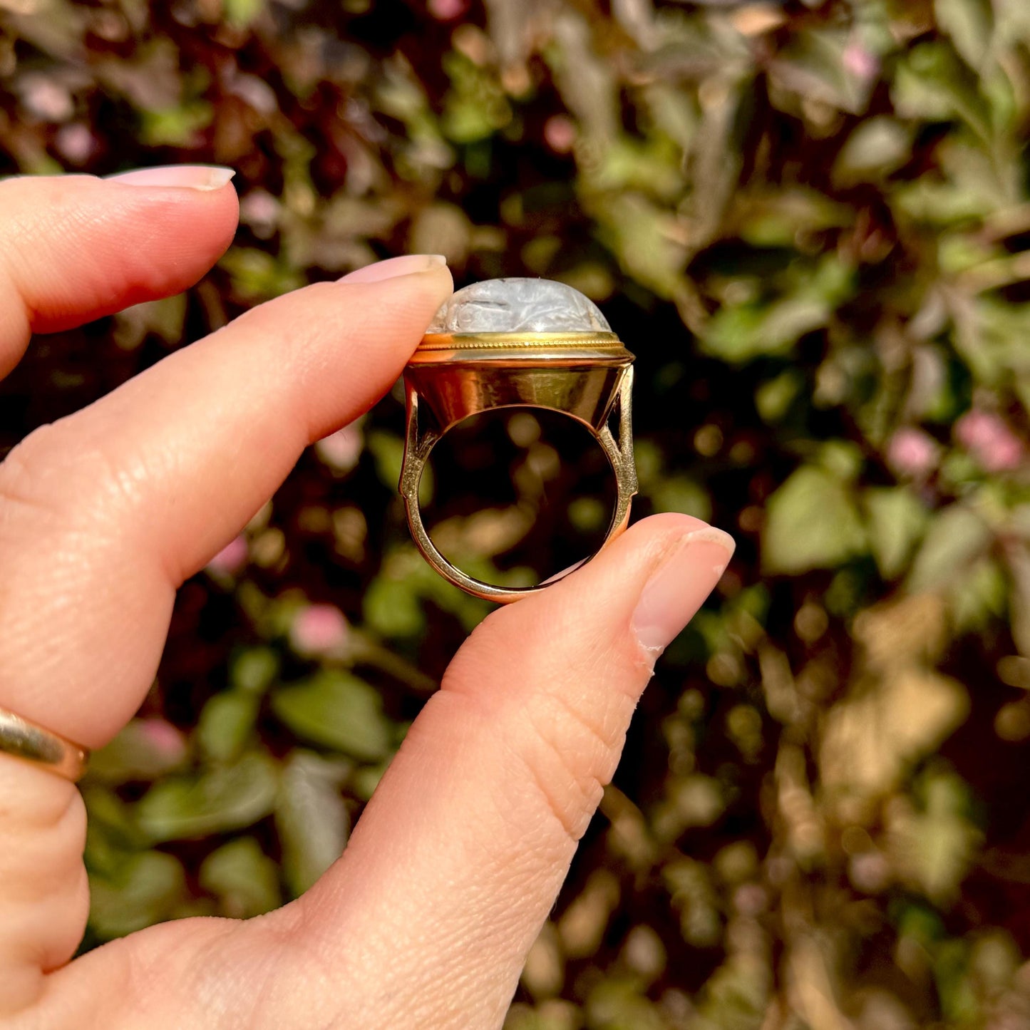 Rare Victorian Essex Crystal Reverse Painted Dog Ring, circa 1880