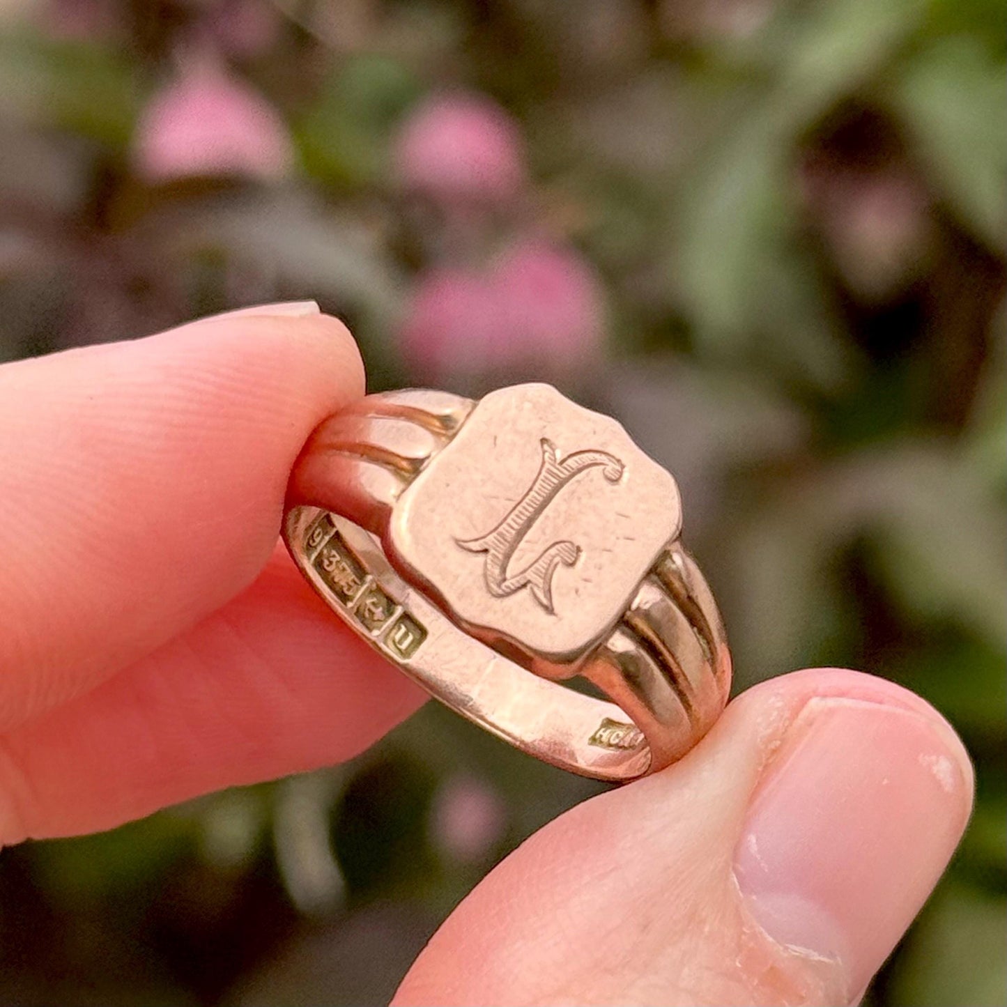 Antique 'L' Signet Ring in 9 Carat Rose Gold; Circa 1919