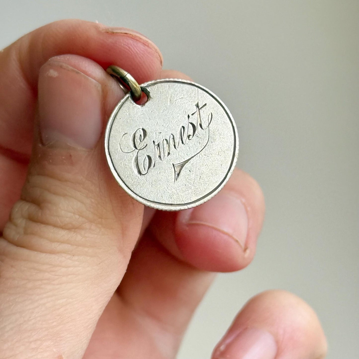 Victorian Love Token Ernest' Coin Pendant; Circa 1880