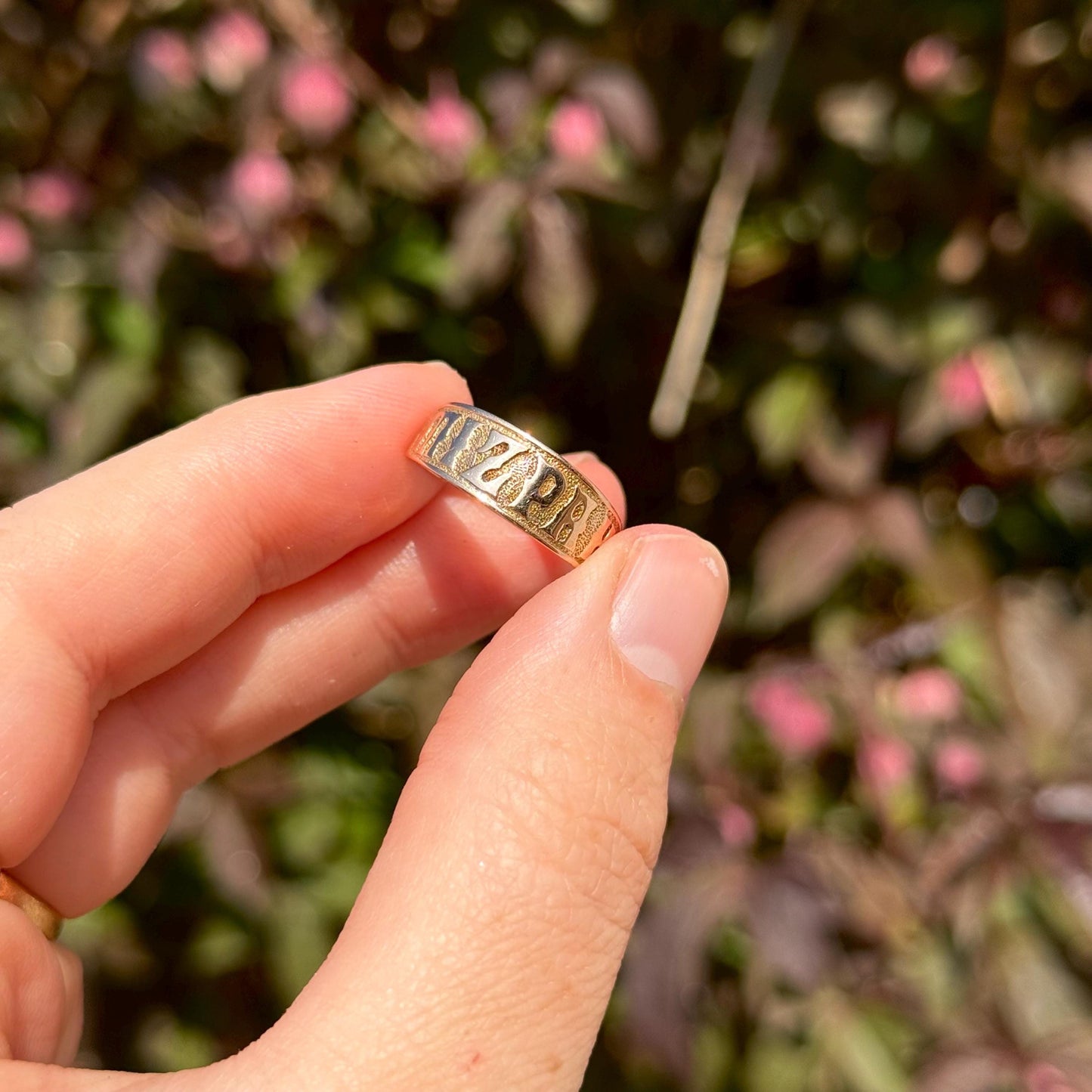 Victorian Mizpah Ring Created In 9 Carat Rose Gold; Circa 1880