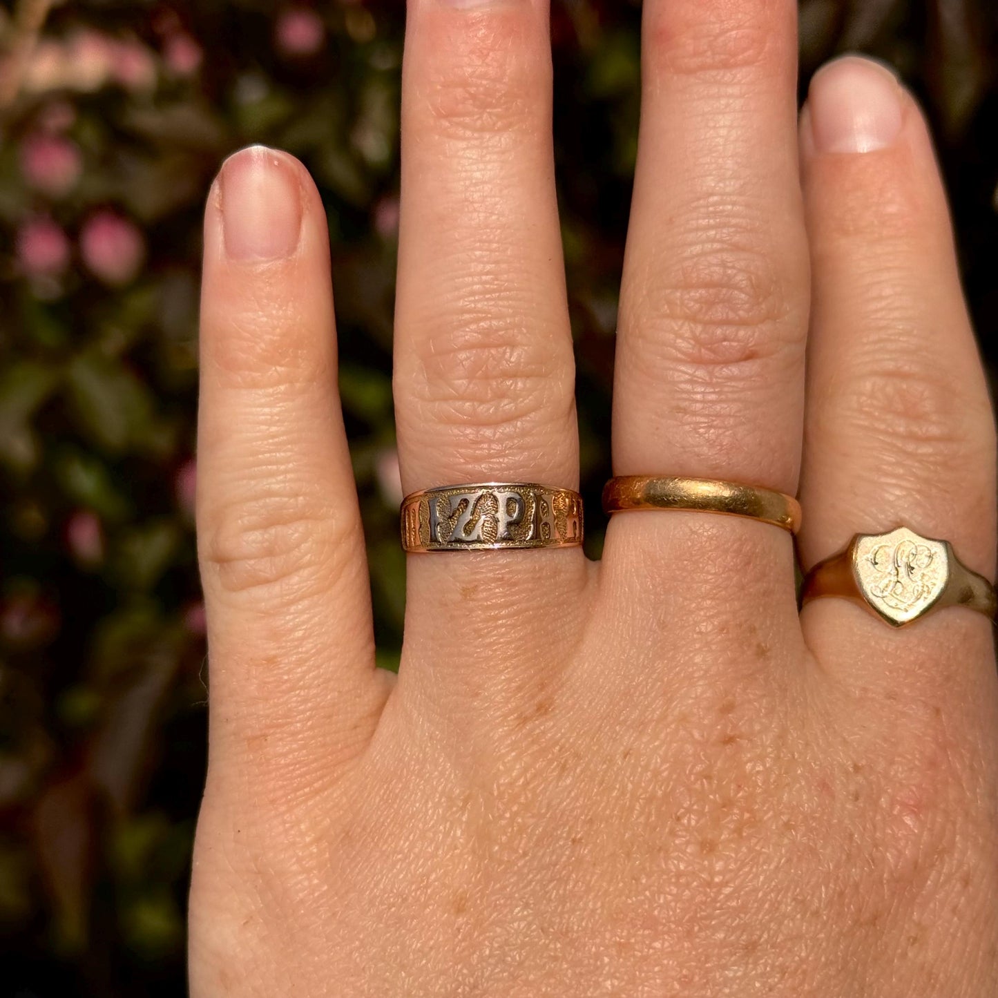 Victorian Mizpah Ring Created In 9 Carat Rose Gold; Circa 1880