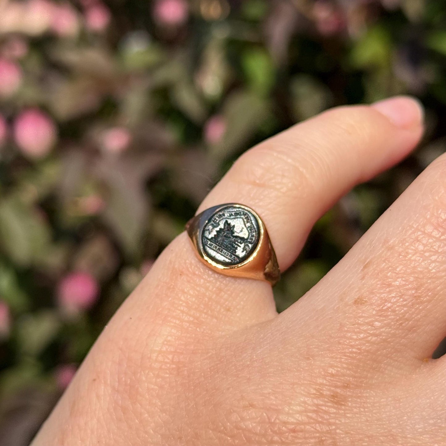 Victorian Bloodstone Intaglio Signet Ring in 18 Carat Gold; Circa 1870