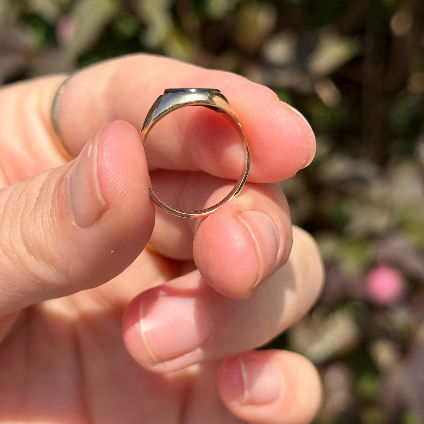 Victorian Bloodstone Intaglio Signet Ring in 18 Carat Gold; Circa 1870