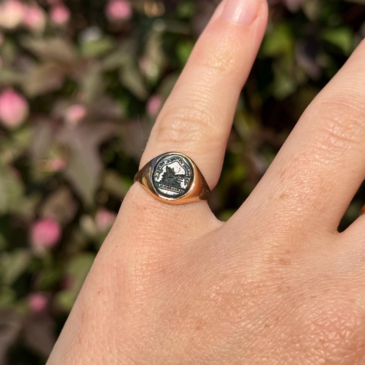 Victorian Bloodstone Intaglio Signet Ring in 18 Carat Gold; Circa 1870