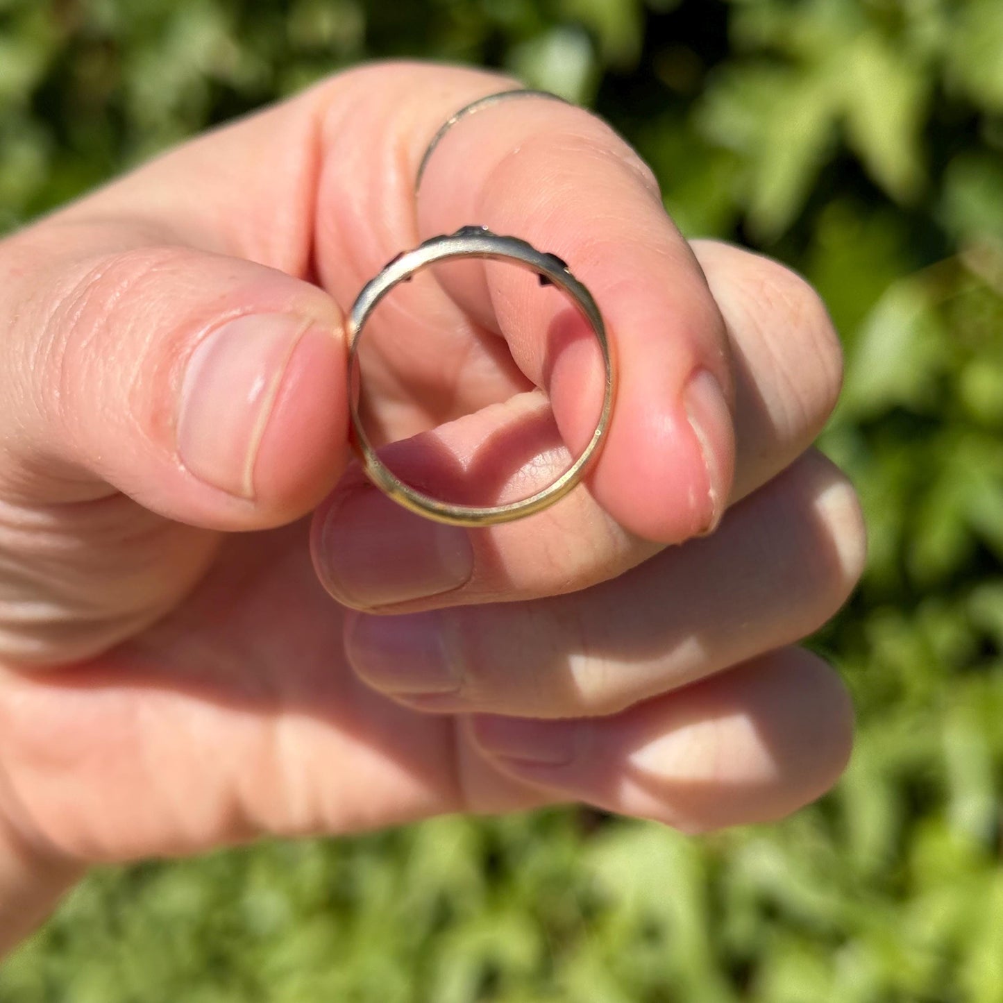 Antique Diamond & Garent Trilogy in 9 Carat Rose Gold Ring; Circa 1900