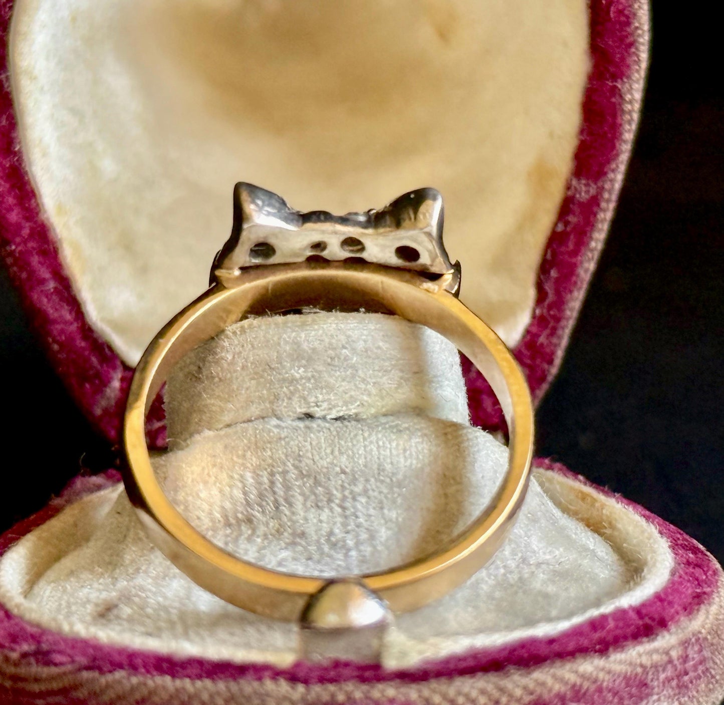 Victorian Style Rose Cut Diamond & Ruby Fox Head Ring in 9 Carat Gold