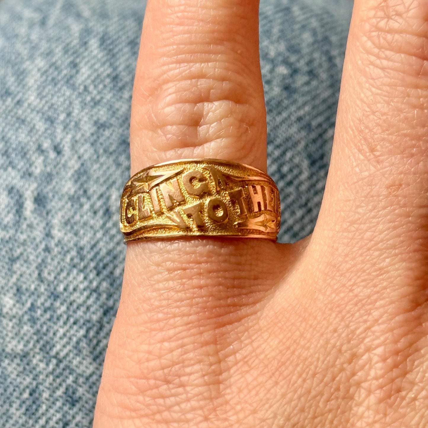 Rare Antique ‘I cling to thee Ring in 9 Carat Gold; Circa 1914