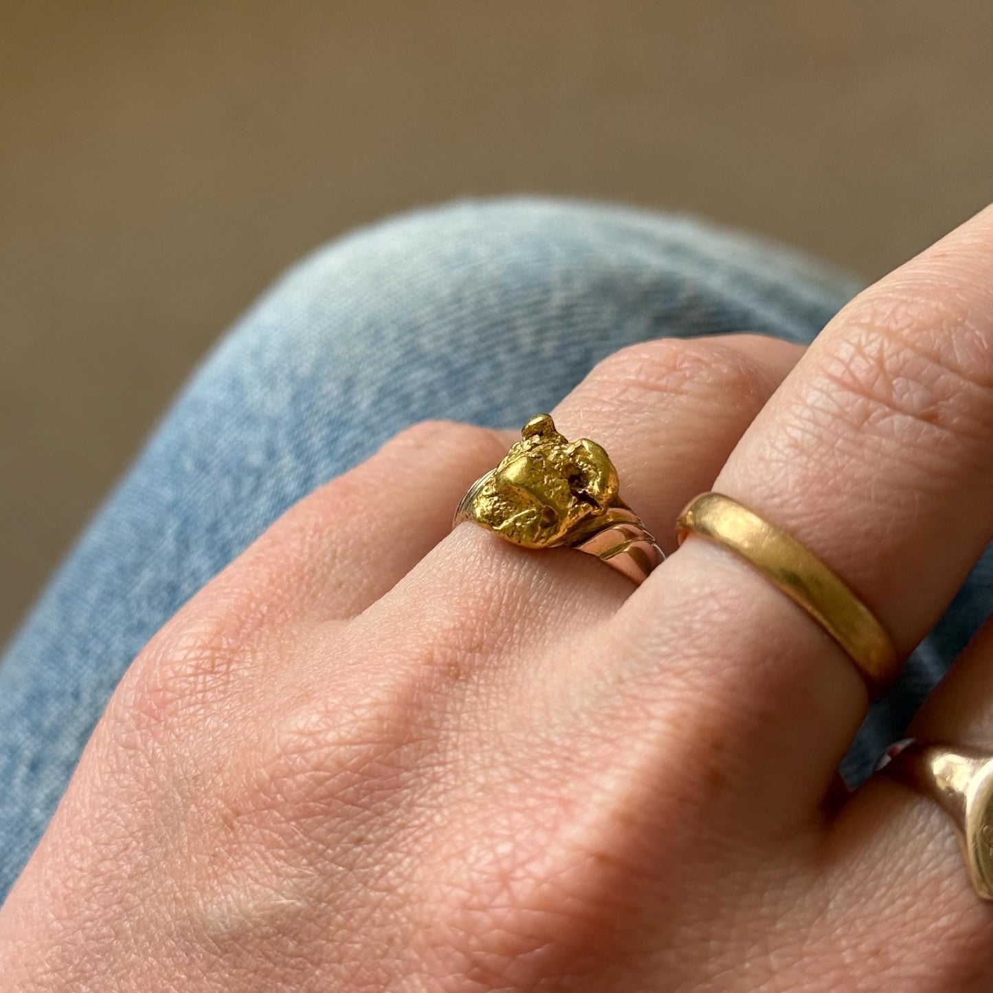 Antique Gold Nugget Ring In 9 Carat Rose Gold; Circa 1880