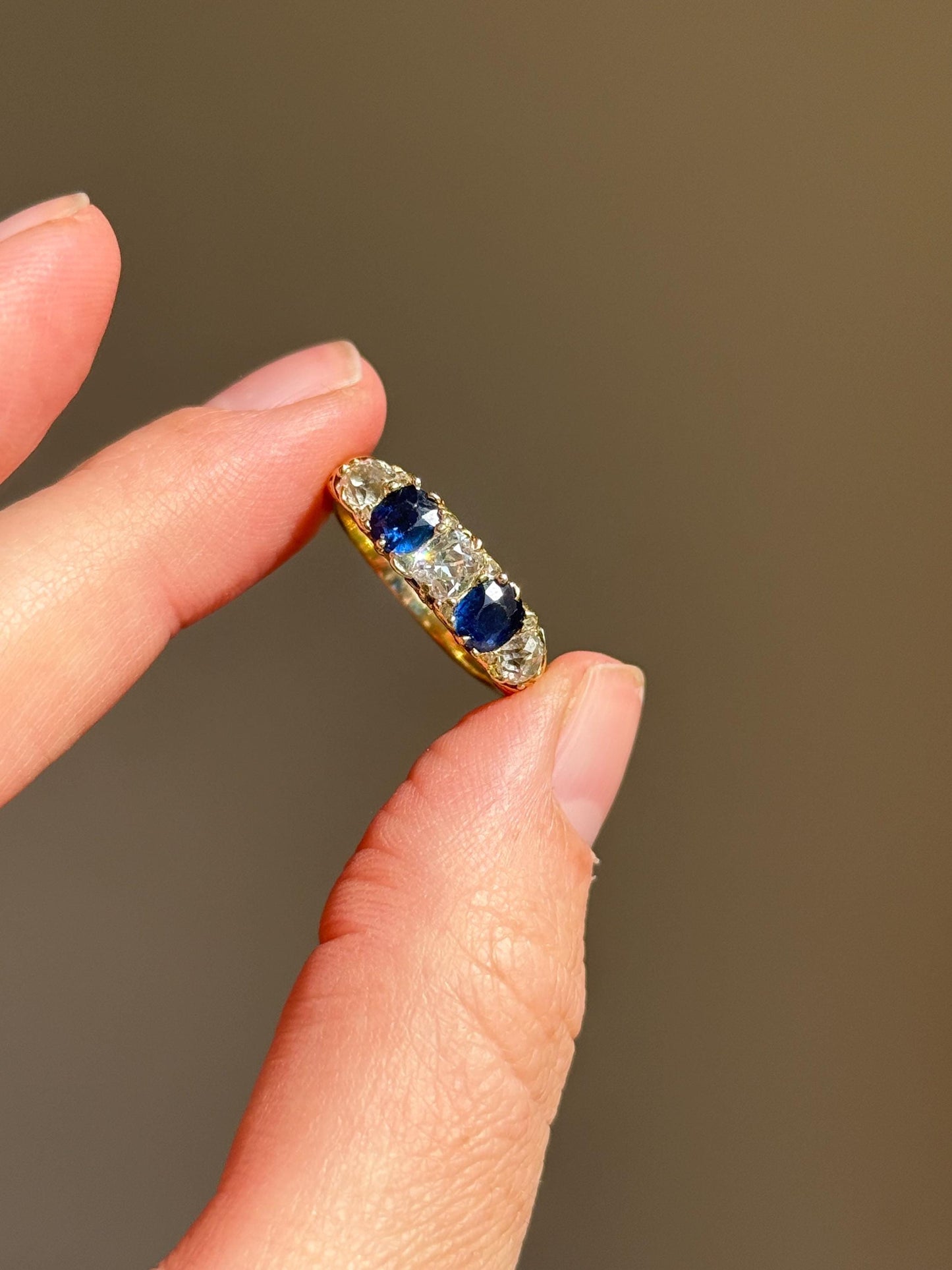 Antique Old Cut Diamond & Sapphire Ring in 18 Carat Gold
