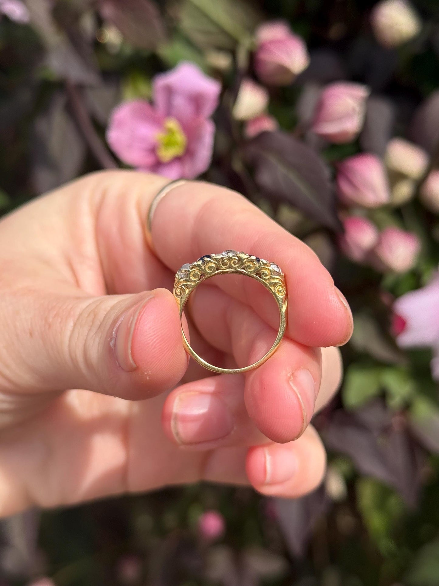 Antique Old Cut Diamond & Sapphire Ring in 18 Carat Gold