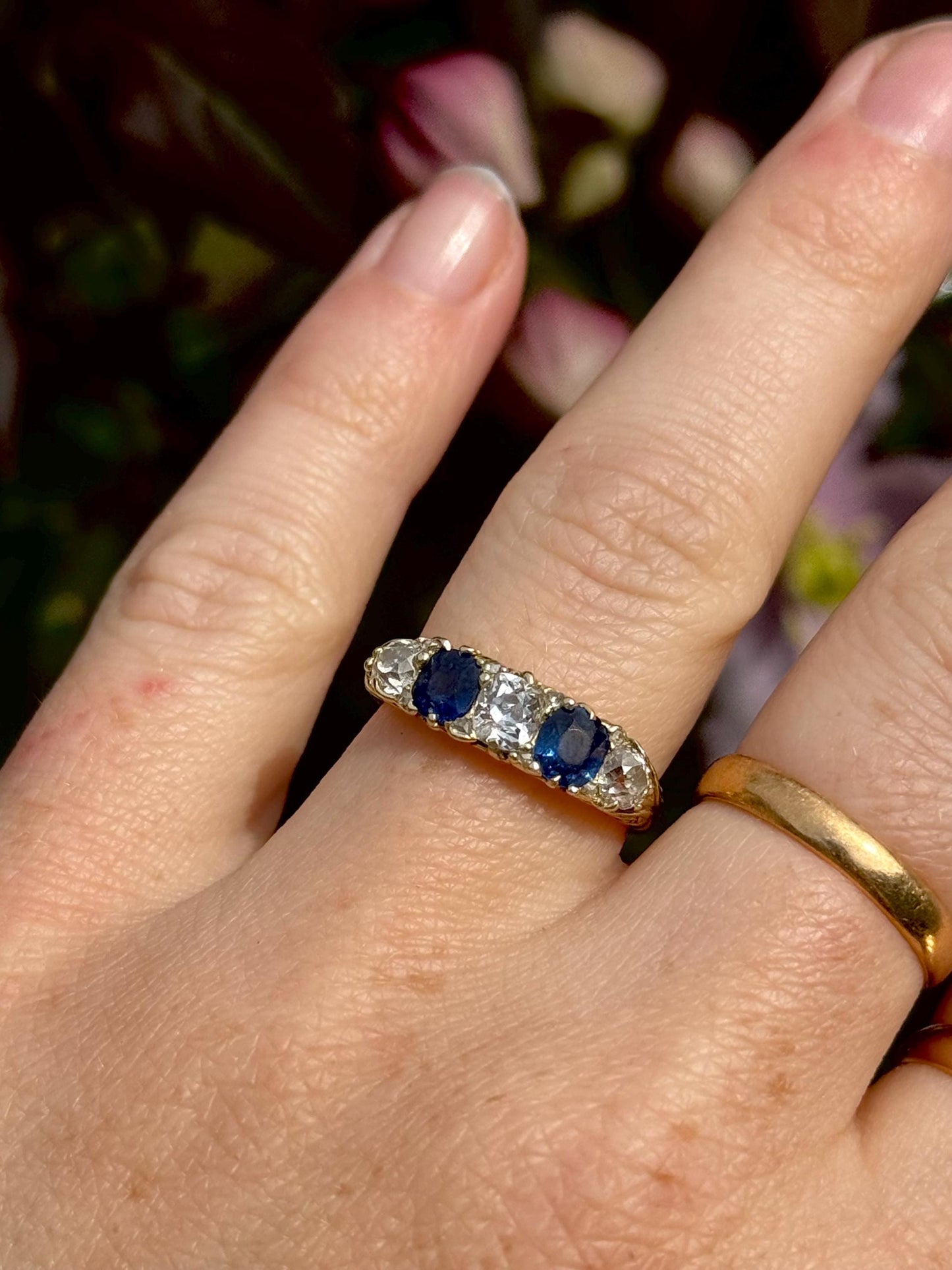 Antique Old Cut Diamond & Sapphire Ring in 18 Carat Gold
