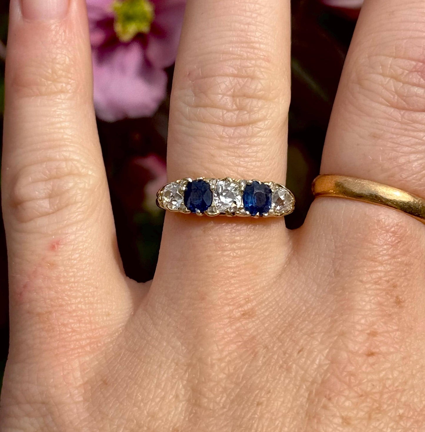 Antique Old Cut Diamond & Sapphire Ring in 18 Carat Gold