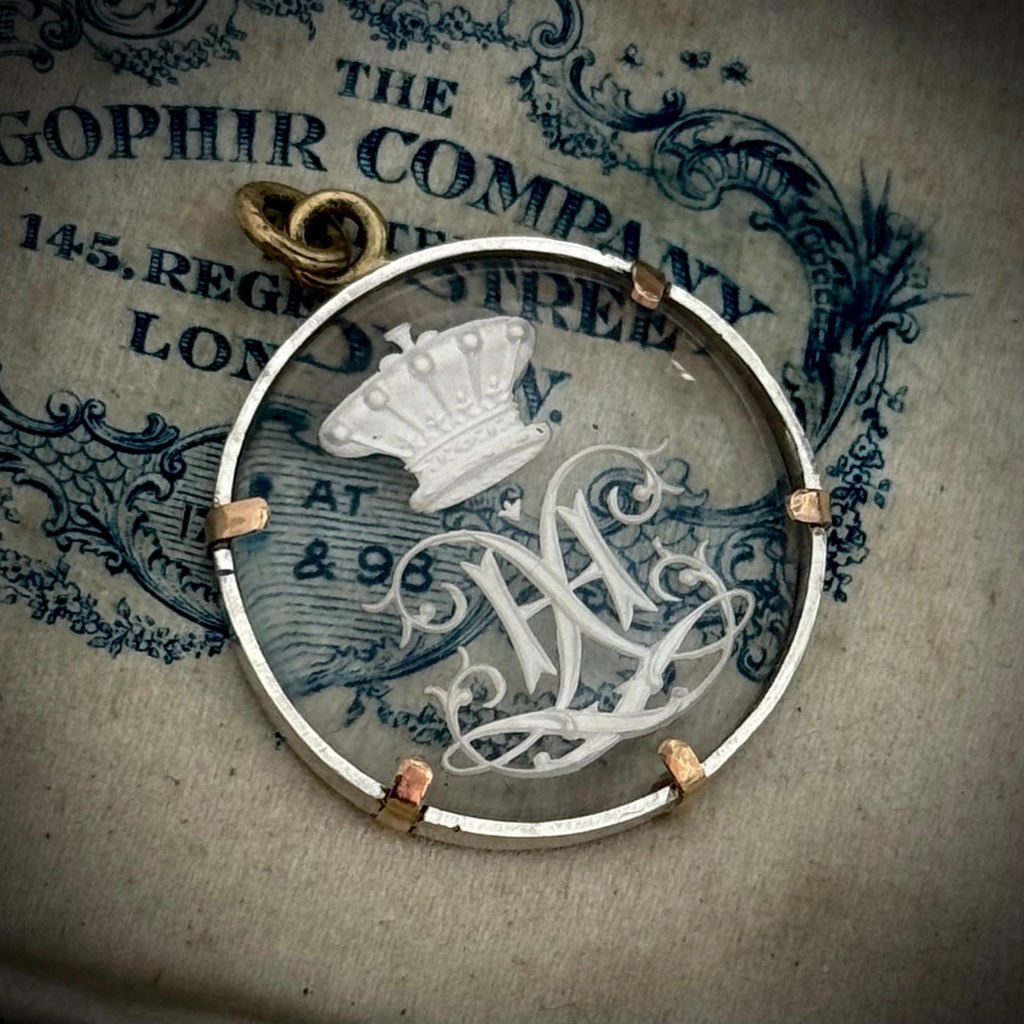 Antique Crown Letter 'H' Essex Crystal Pendant; Circa 1890