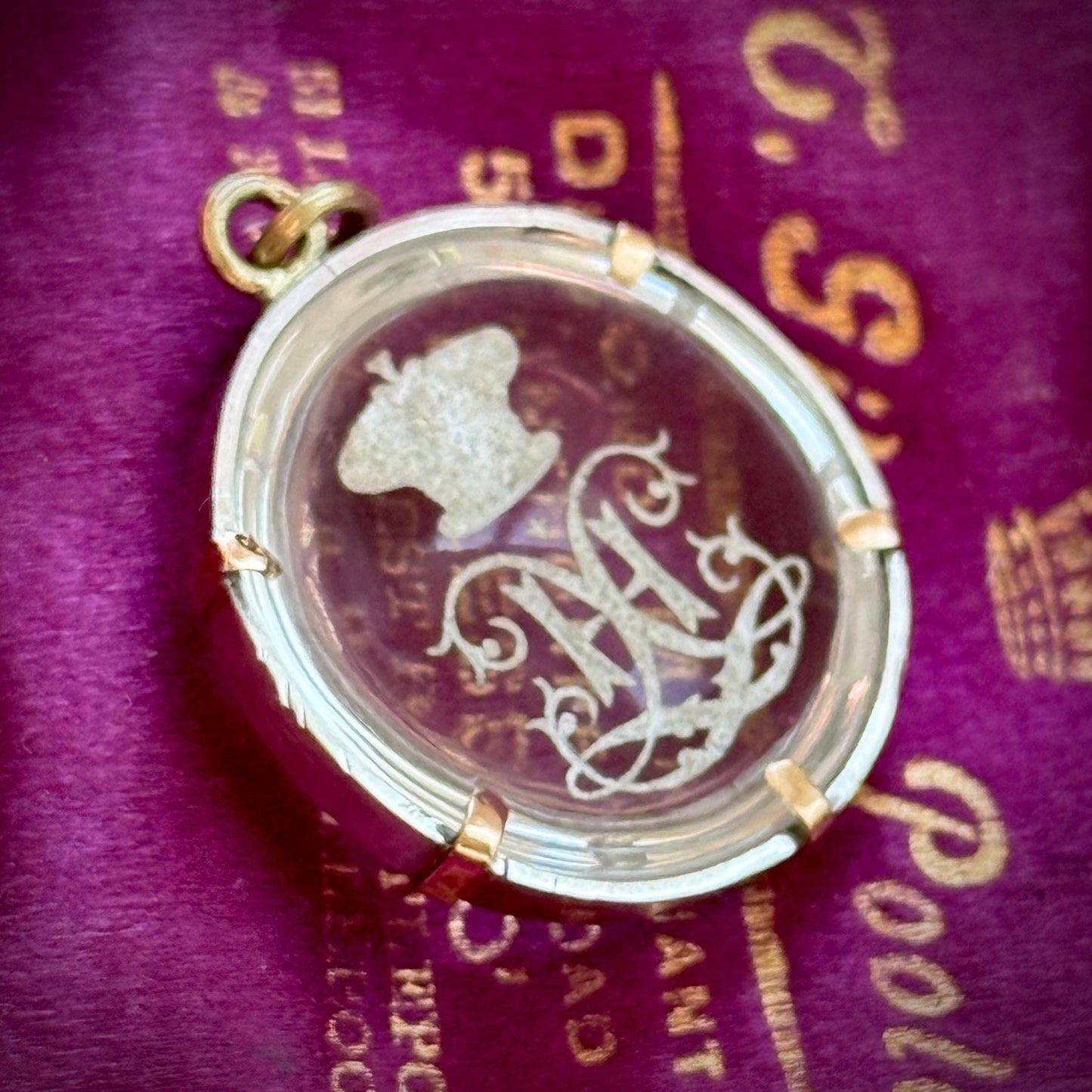 Antique Crown Letter 'H' Essex Crystal Pendant; Circa 1890