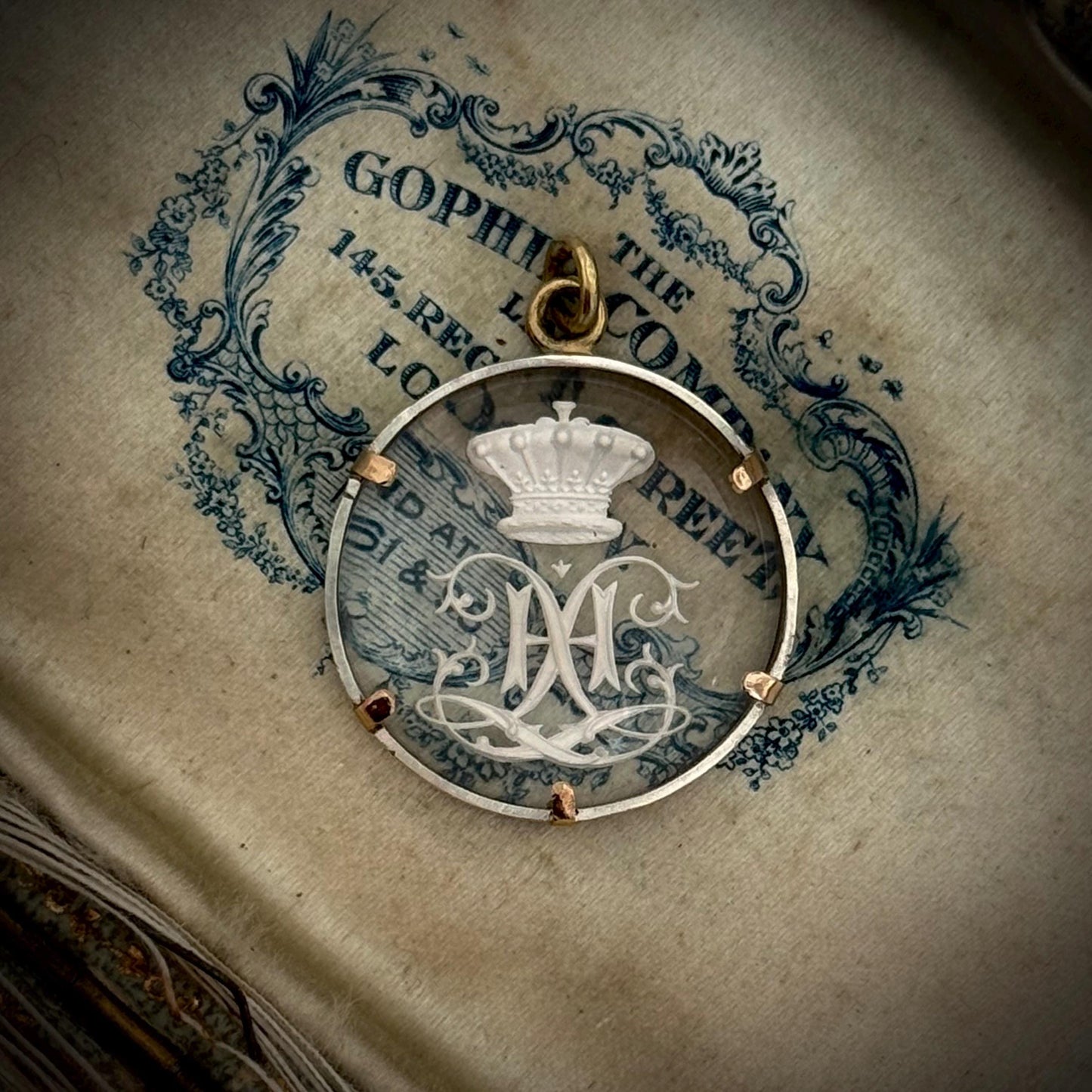 Antique Crown Letter 'H' Essex Crystal Pendant; Circa 1890