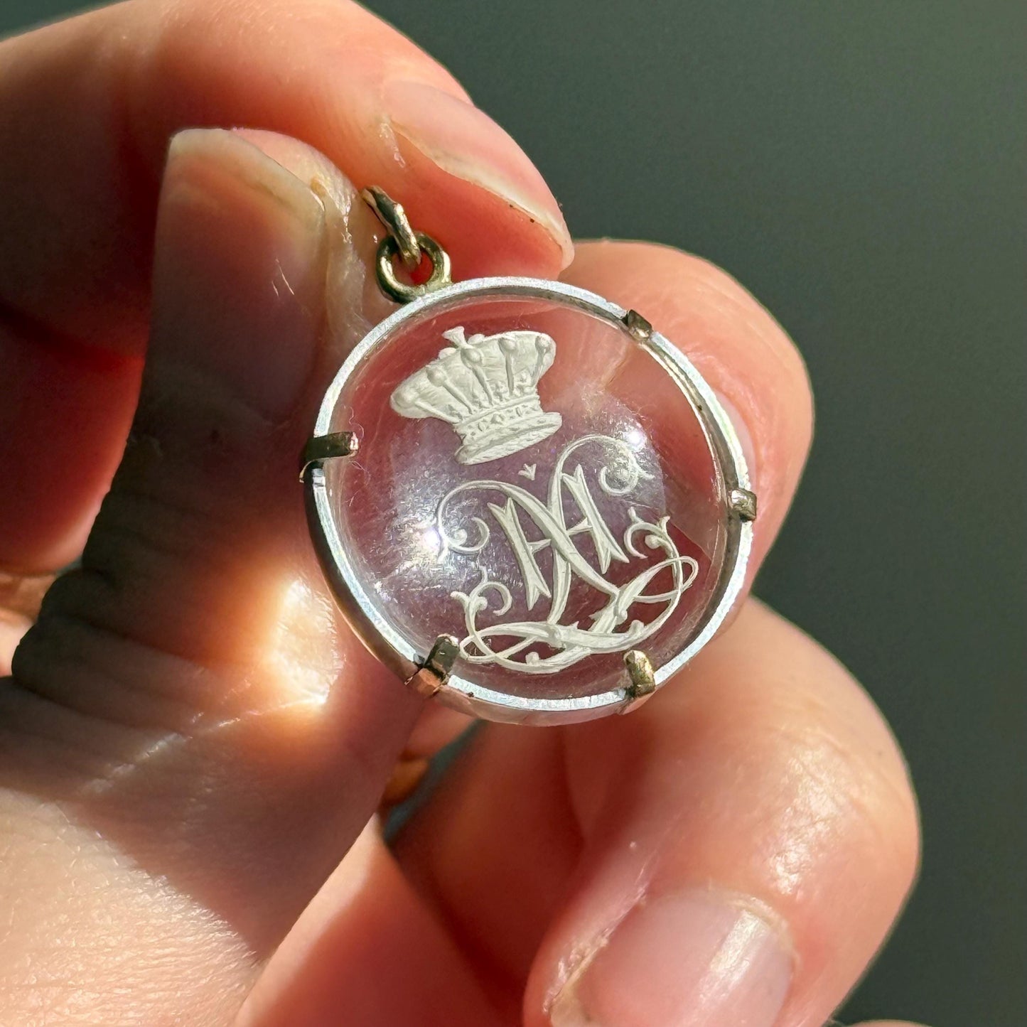 Antique Crown Letter 'H' Essex Crystal Pendant; Circa 1890