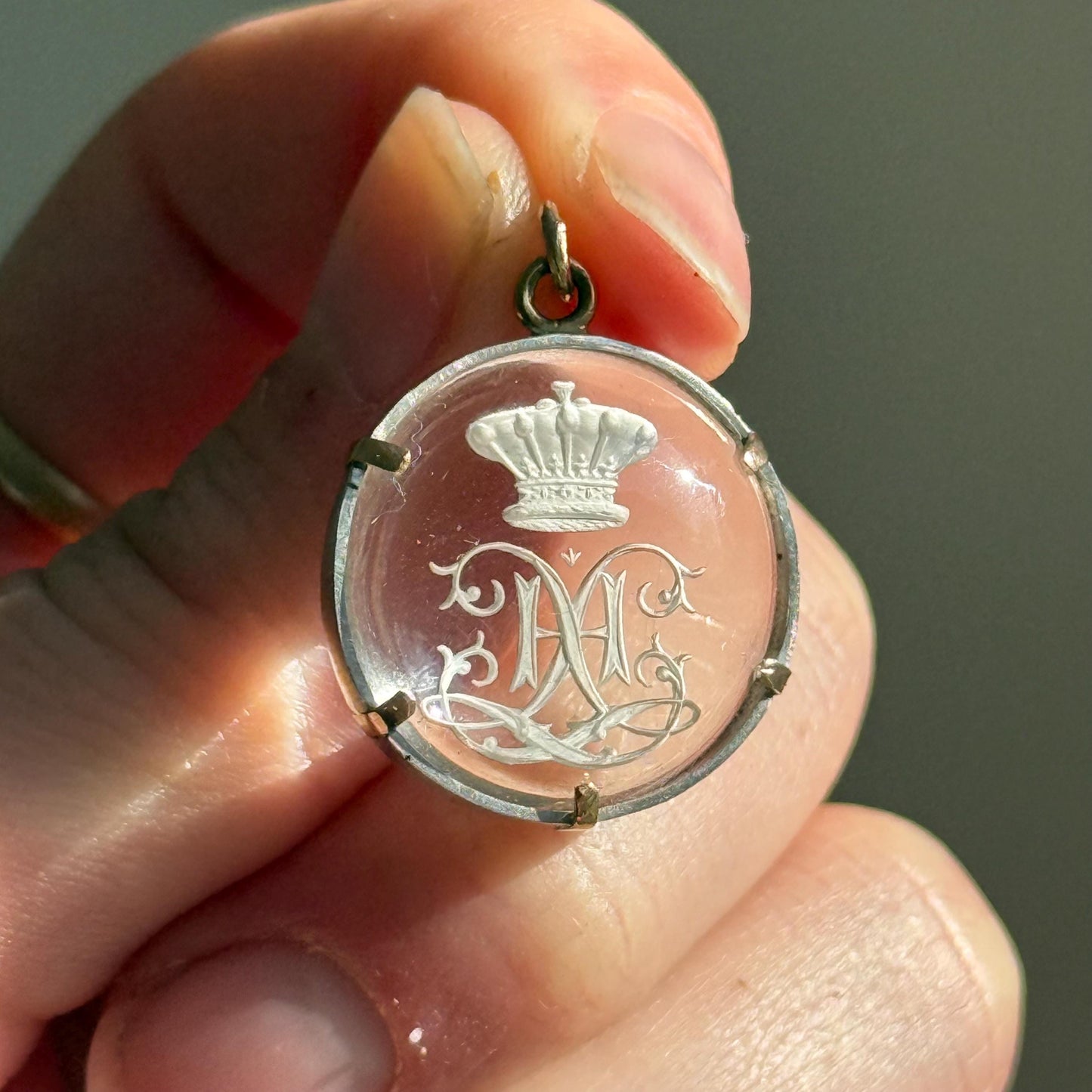 Antique Crown Letter 'H' Essex Crystal Pendant; Circa 1890