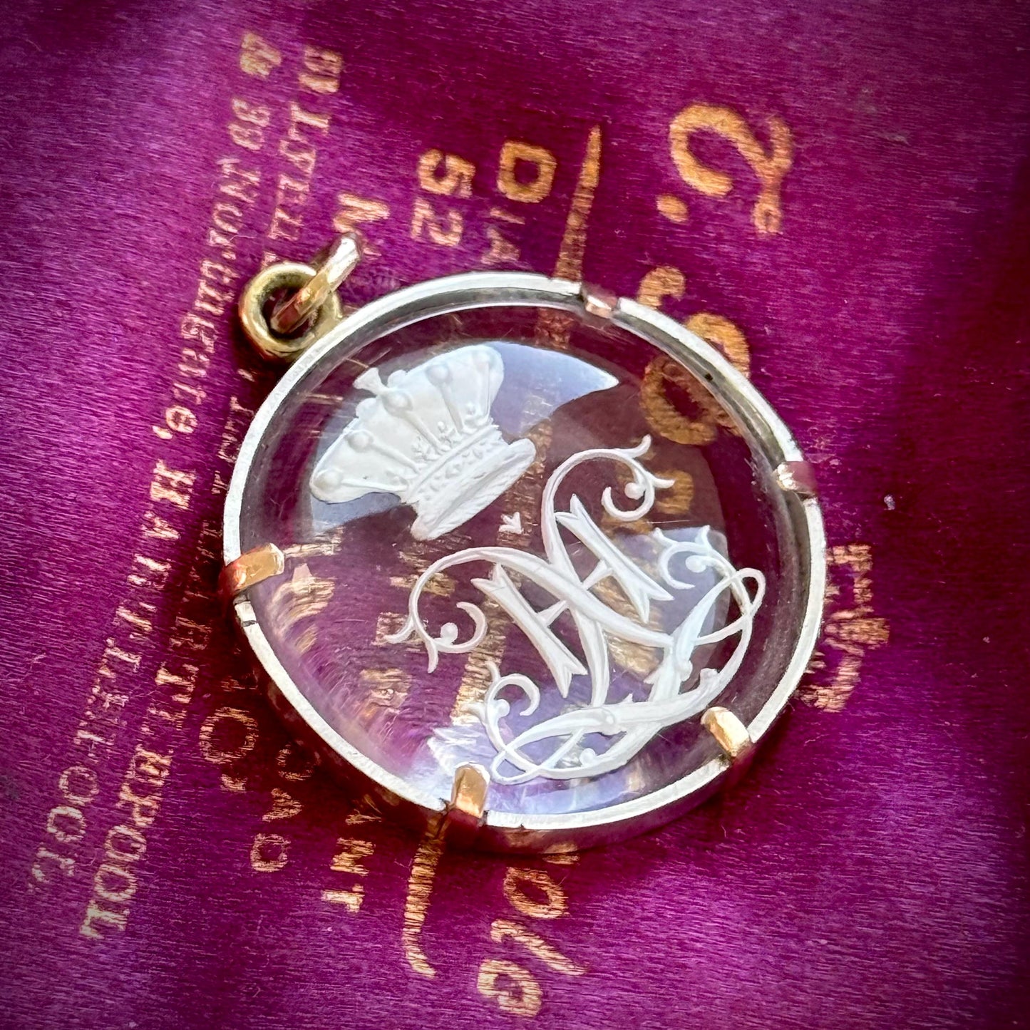Antique Crown Letter 'H' Essex Crystal Pendant; Circa 1890