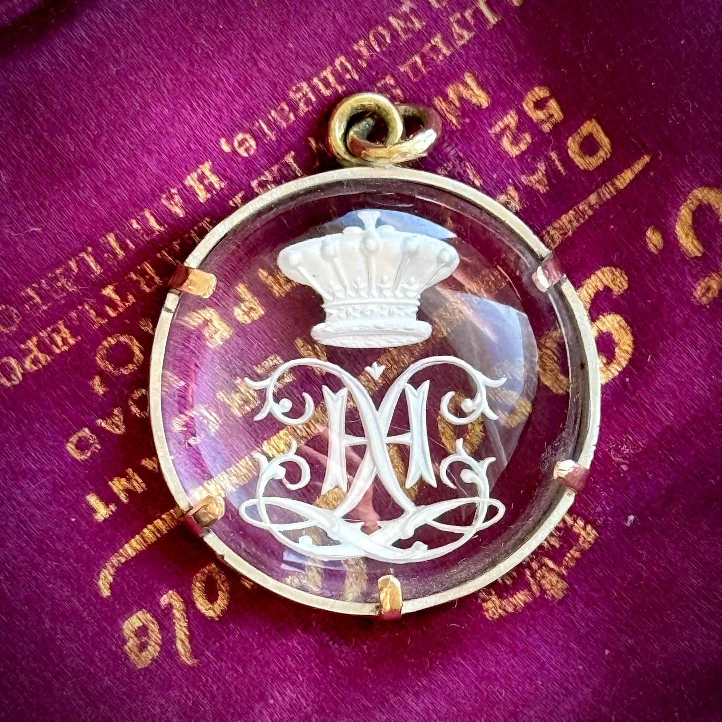 Antique Crown Letter 'H' Essex Crystal Pendant; Circa 1890