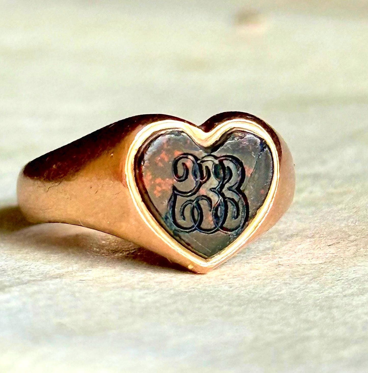Antique Heart Bloodstone Signet Ring in 9 Carat Gold; Circa 1907