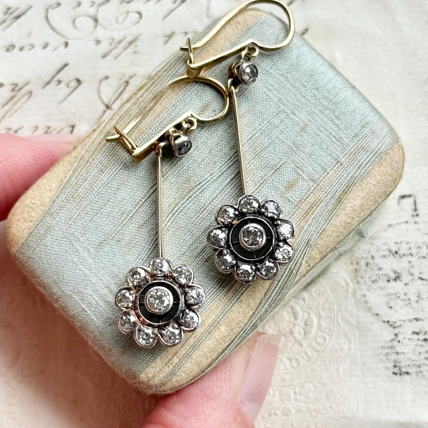 Antique Diamond Drop Earrings in 15 Carat Gold, Circa 1900