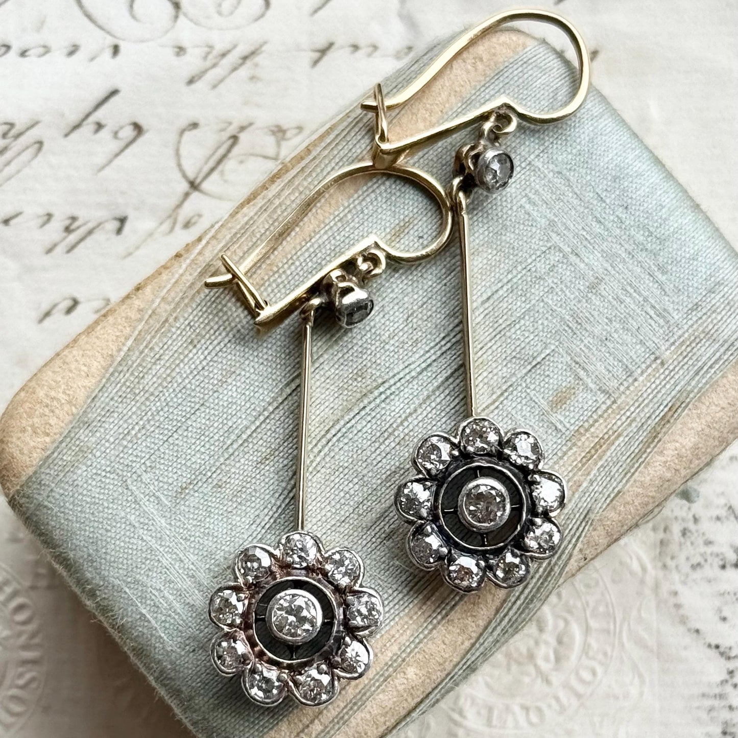Antique Diamond Drop Earrings in 15 Carat Gold, Circa 1900