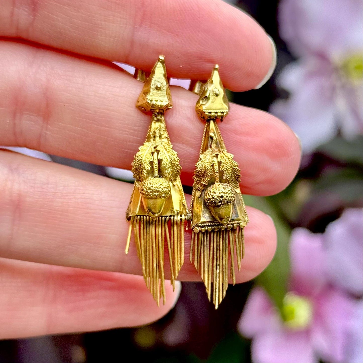 Antique Etruscan Acorn Earrings in 15 Carat Gold, Circa 1890