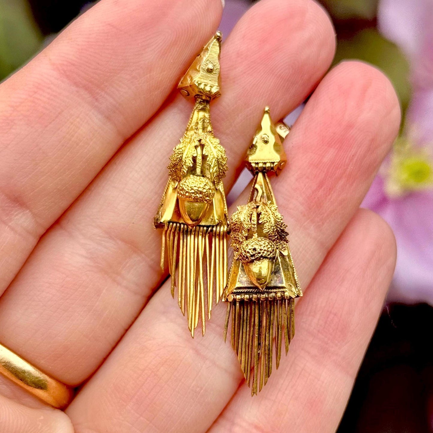Antique Etruscan Acorn Earrings in 15 Carat Gold, Circa 1890