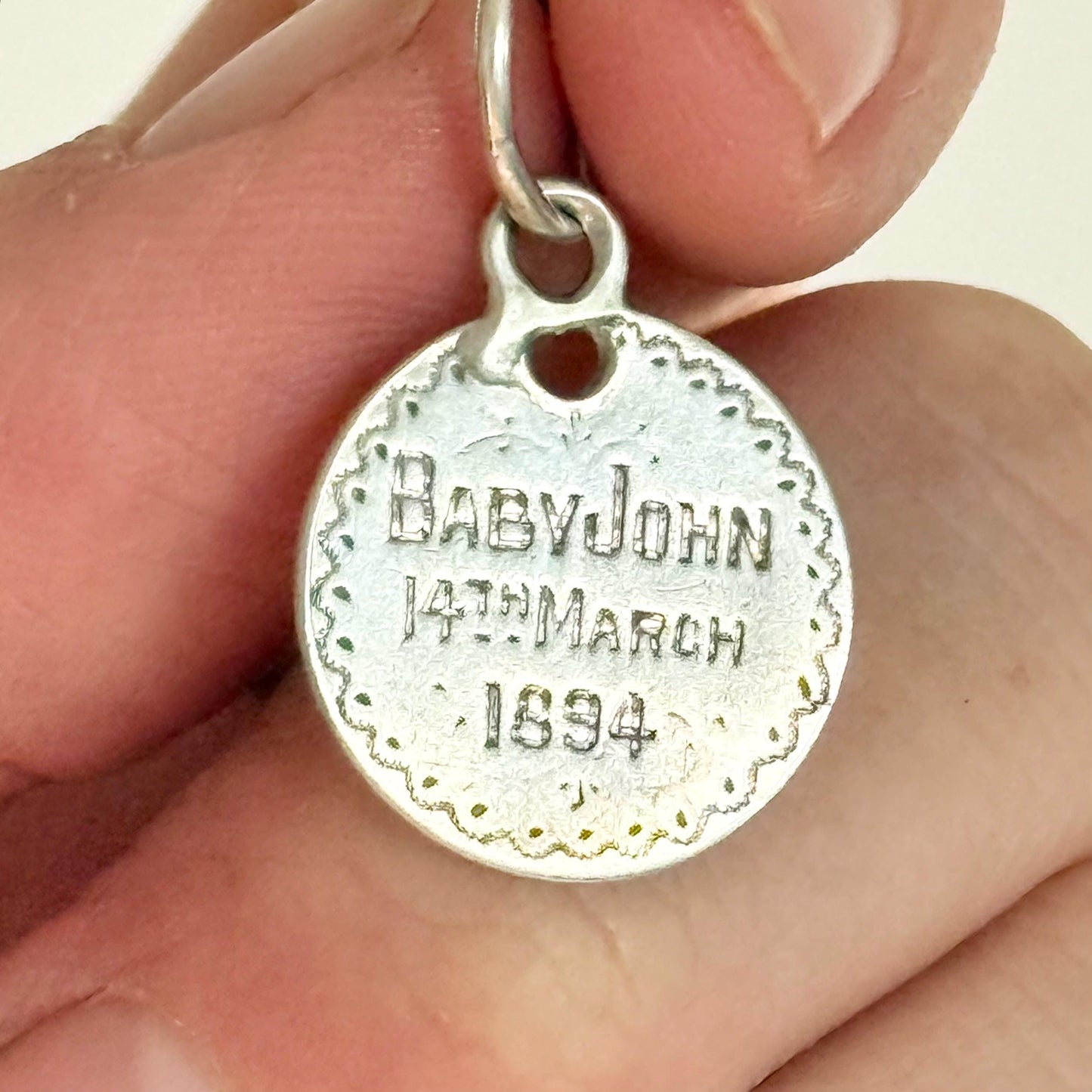 Victorian Love Token 'Baby John' Coin Pendant; Circa 1894