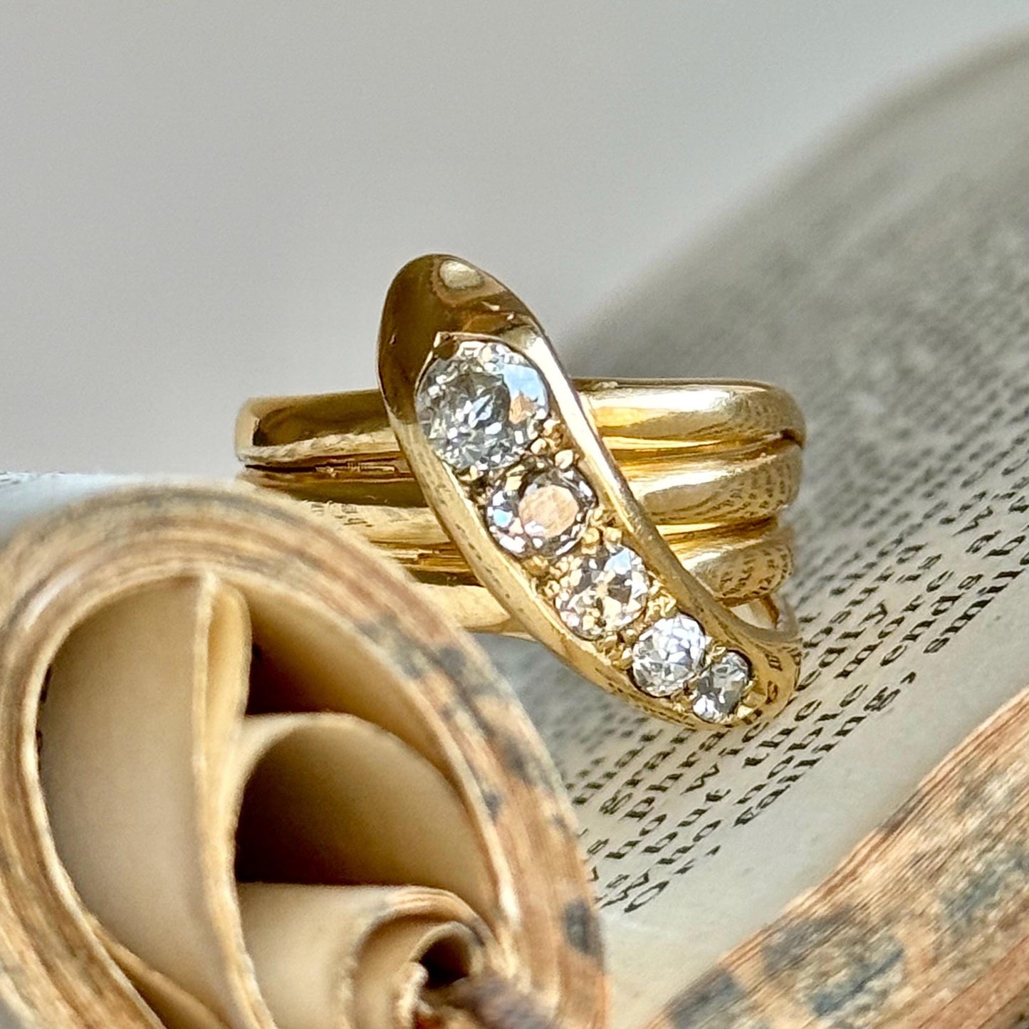 Antique Diamond Snake Ring in 18 Carat Gold; Circa 1900