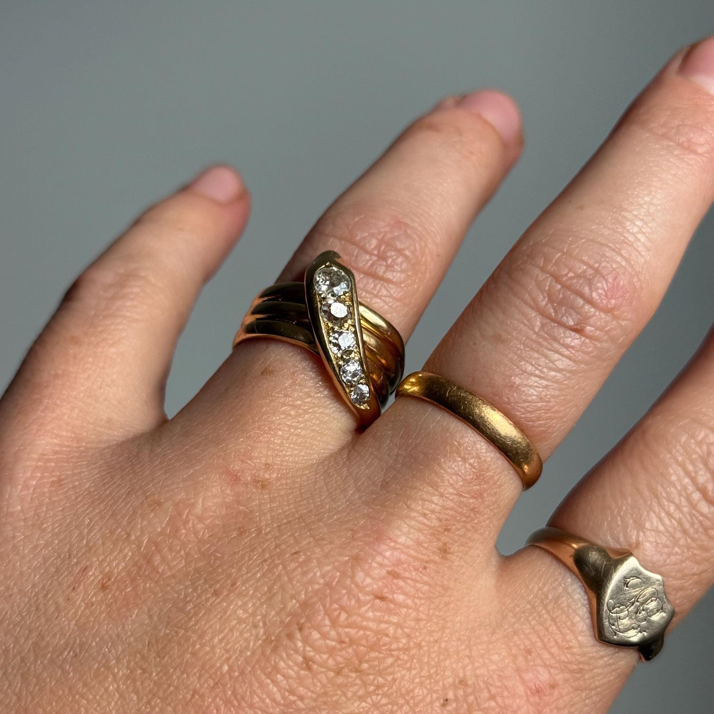 Antique Diamond Snake Ring in 18 Carat Gold; Circa 1900