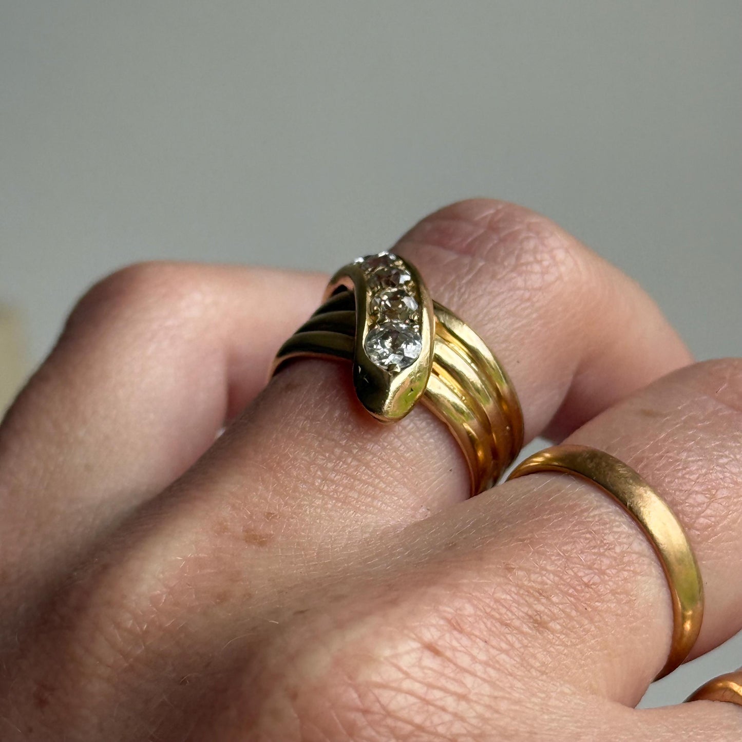 Antique Diamond Snake Ring in 18 Carat Gold; Circa 1900