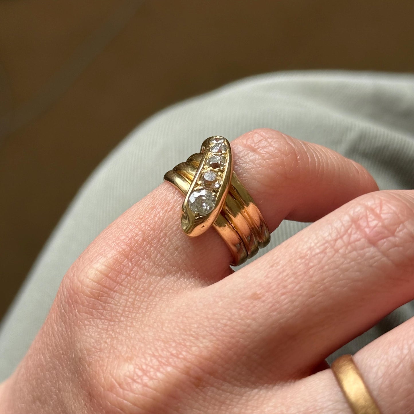 Antique Diamond Snake Ring in 18 Carat Gold; Circa 1900