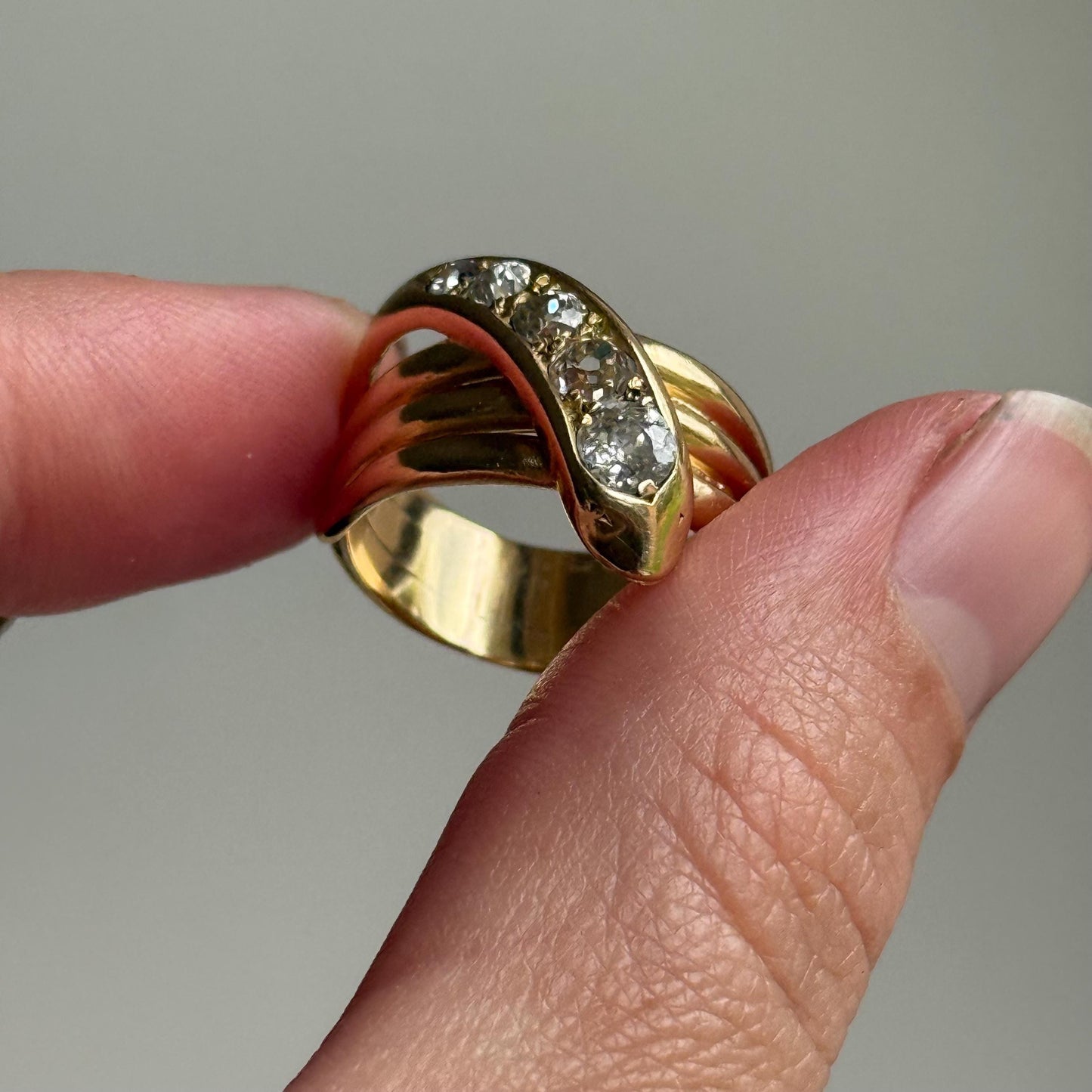 Antique Diamond Snake Ring in 18 Carat Gold; Circa 1900