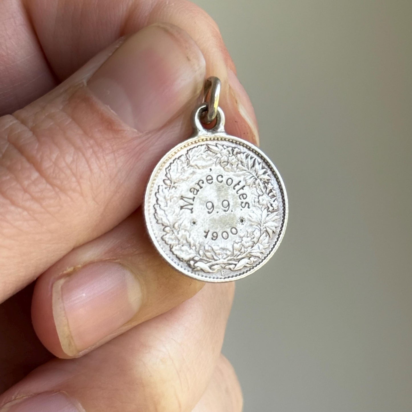 Antique Love Token 'Marécottes' Coin Pendant; Circa 1900