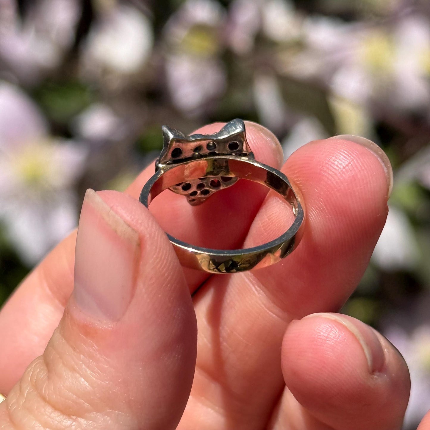 Victorian Style Rose Cut Diamond & Ruby Fox Head Ring in 9 Carat Gold