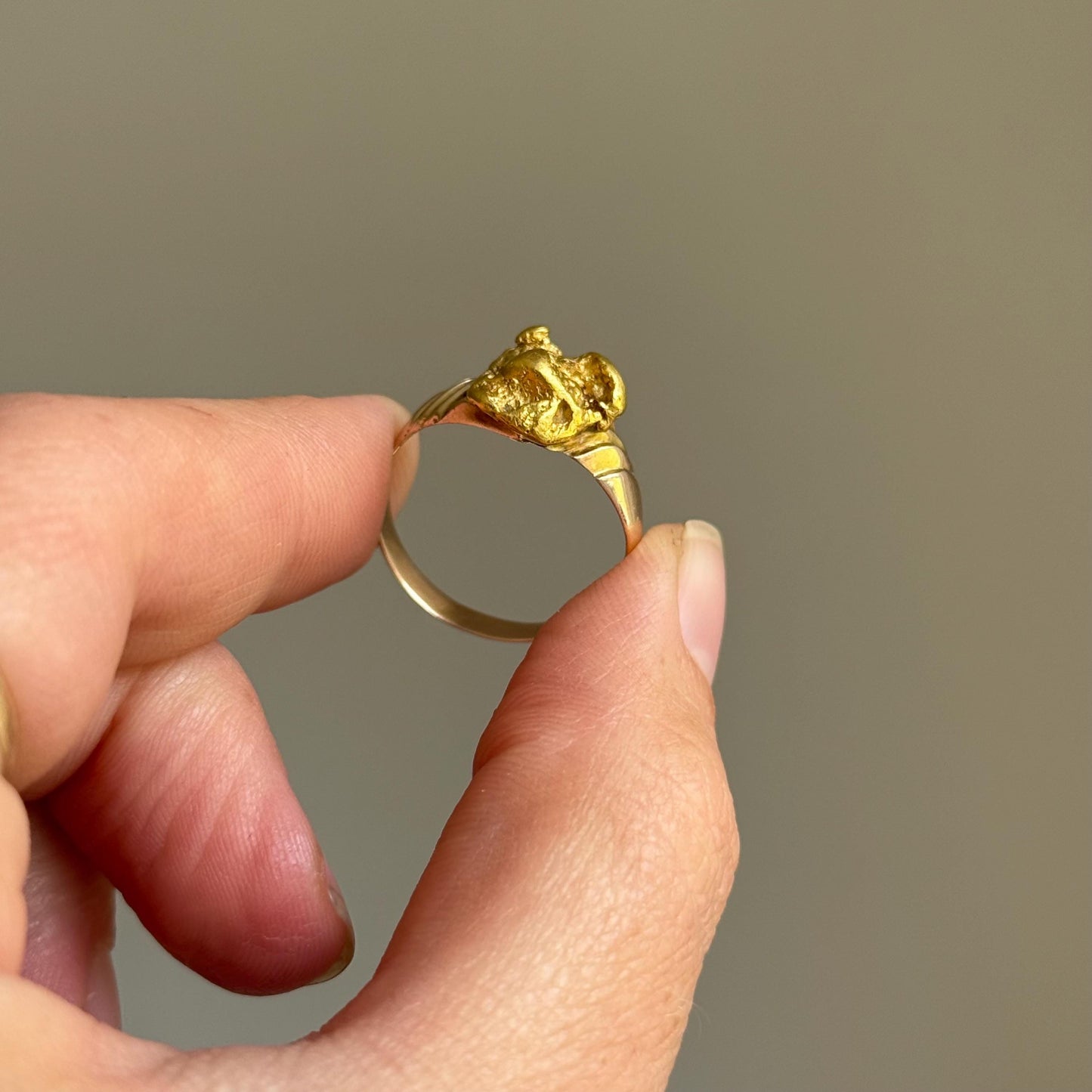 Antique Gold Nugget Ring In 9 Carat Rose Gold; Circa 1880