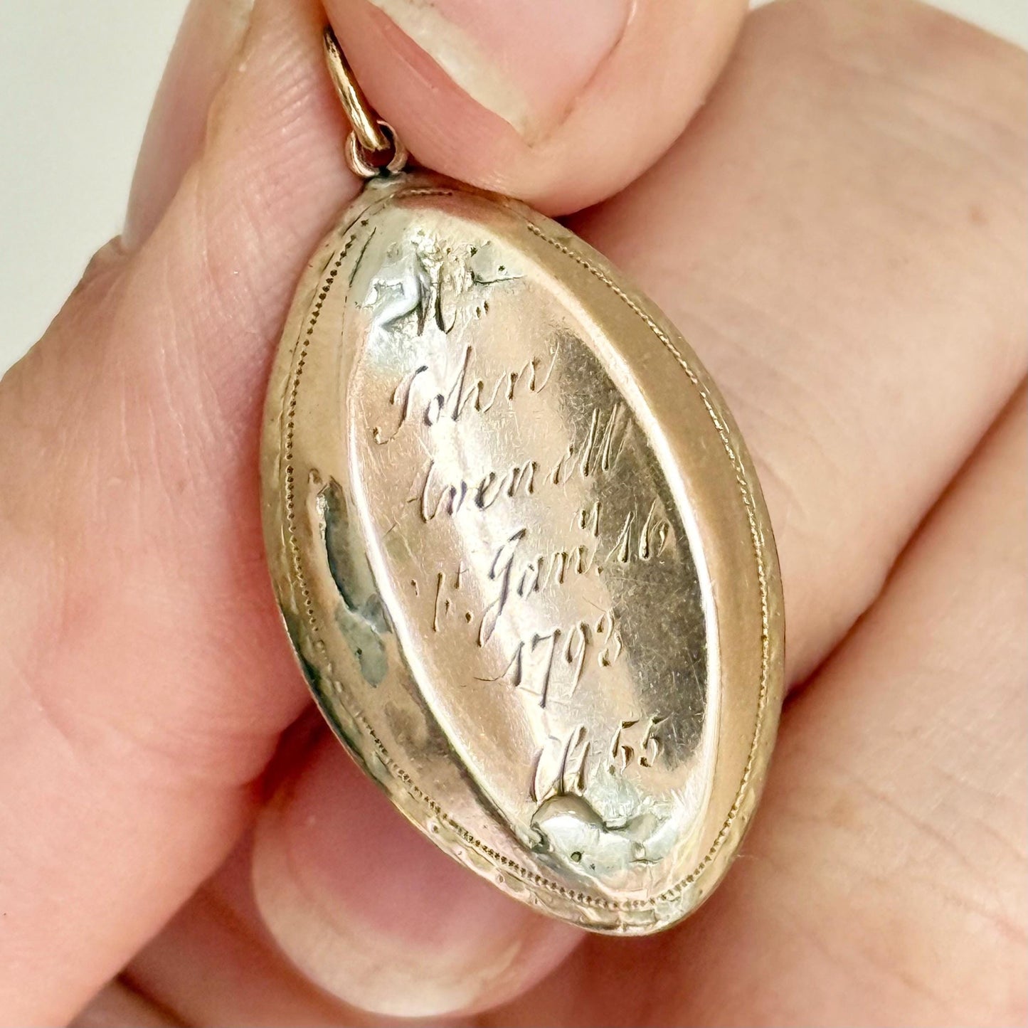 Georgian Diamond Set Mourning Pendant in 9 Carat Gold; Circa 1793