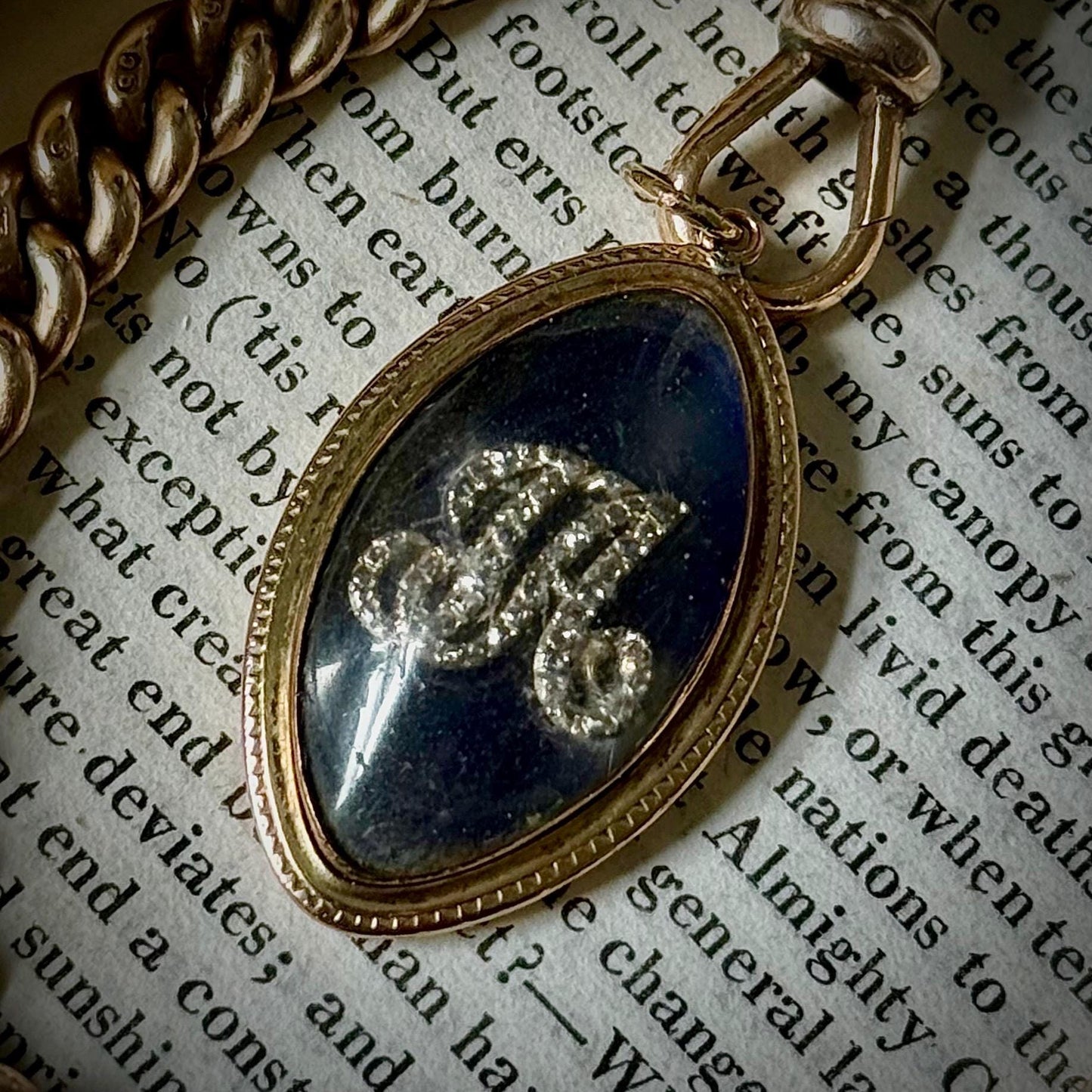 Georgian Diamond Set Mourning Pendant in 9 Carat Gold; Circa 1793
