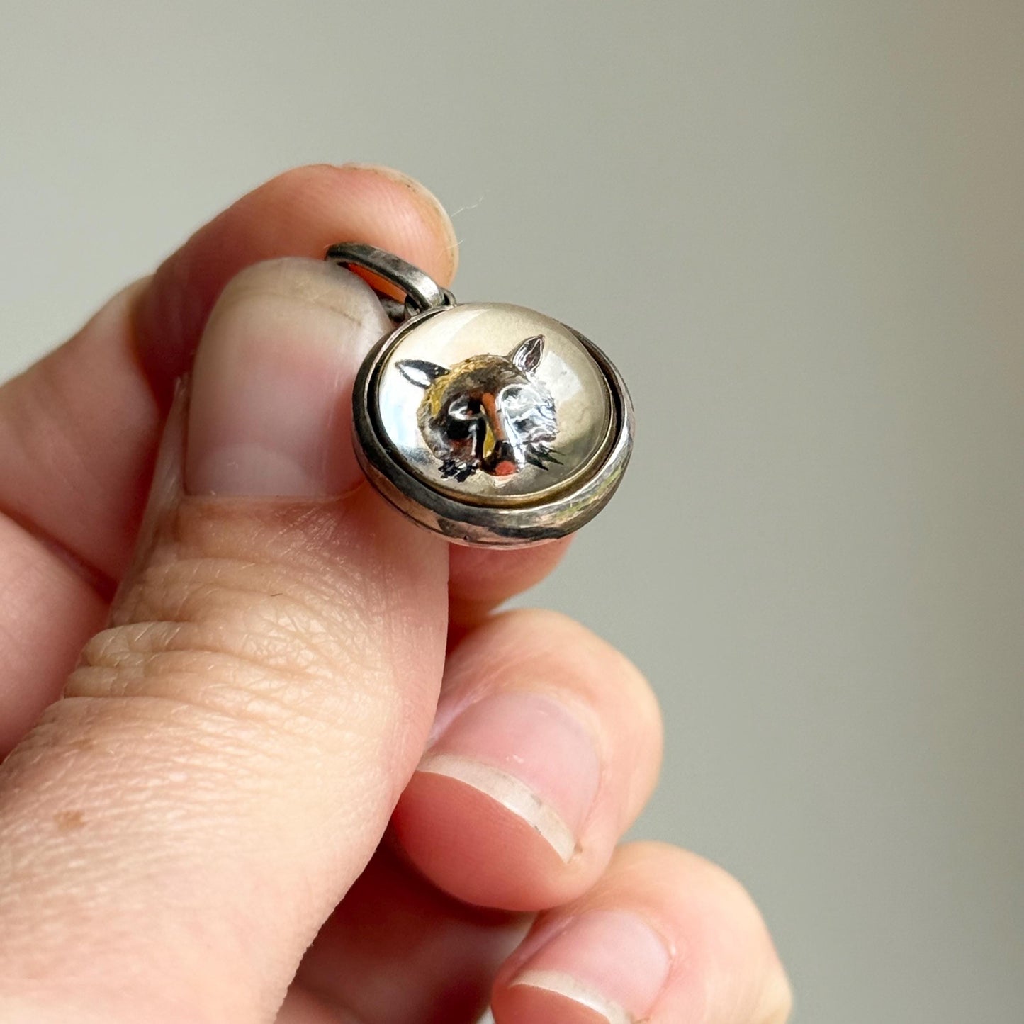 Vintage Trompe loeil Fox Handmade Pendant in Sterling Silver